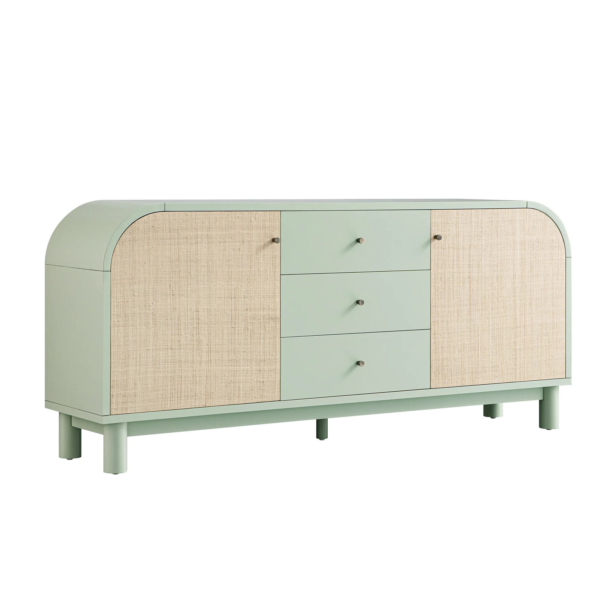 Maude Wide 3-Drawer Sideboard, Muted Pistachio Ash with Raffia - Image 2