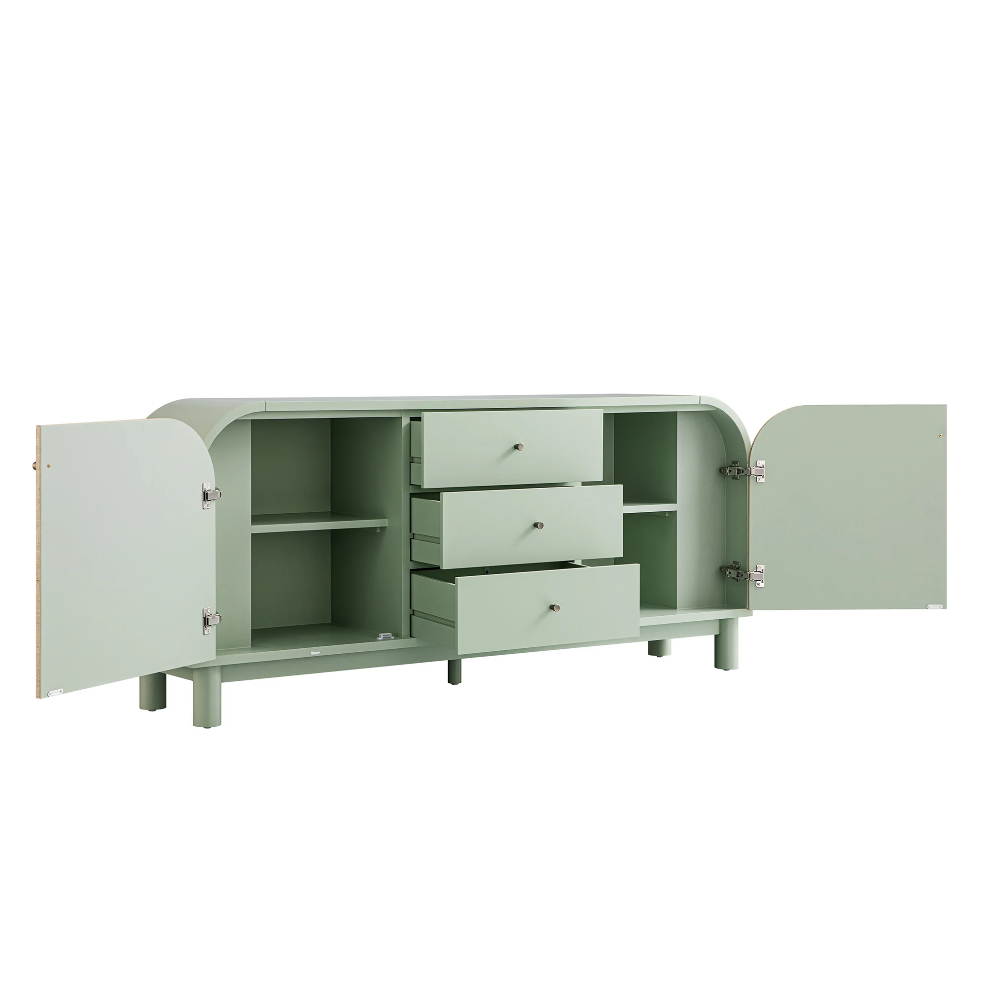Maude Wide 3-Drawer Sideboard, Muted Pistachio Ash with Raffia - Image 4