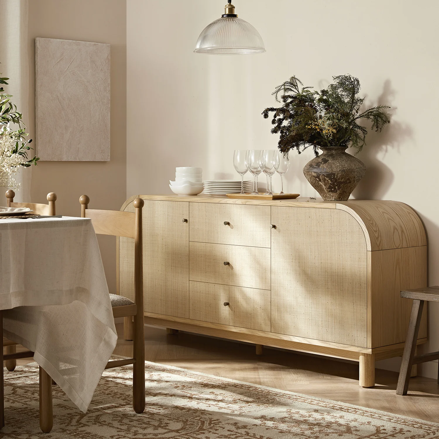 Maude Wide 3-Drawer Sideboard, Natural Ash with Raffia - Image 2
