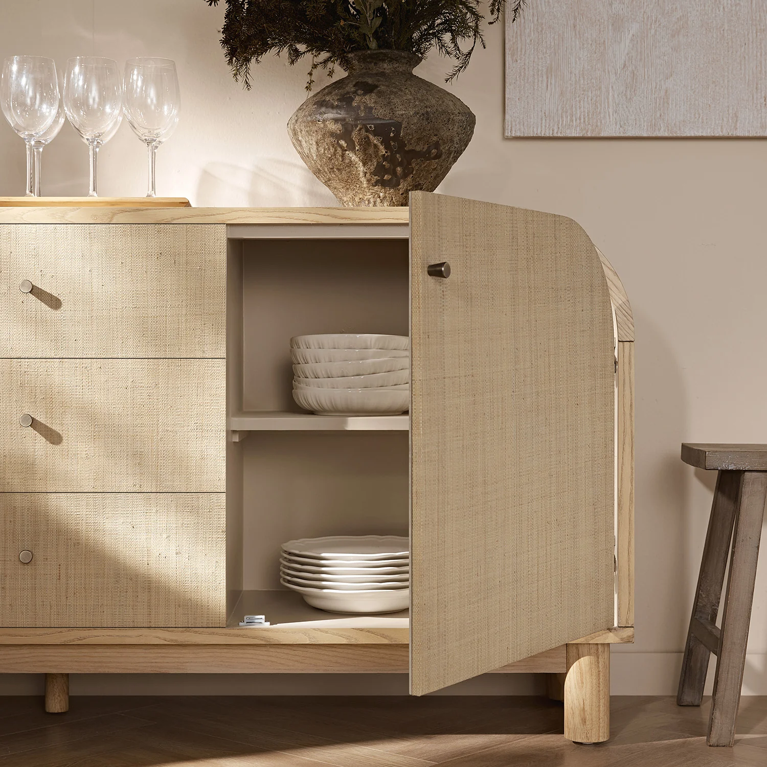 Maude Wide 3-Drawer Sideboard, Natural Ash with Raffia - Image 5