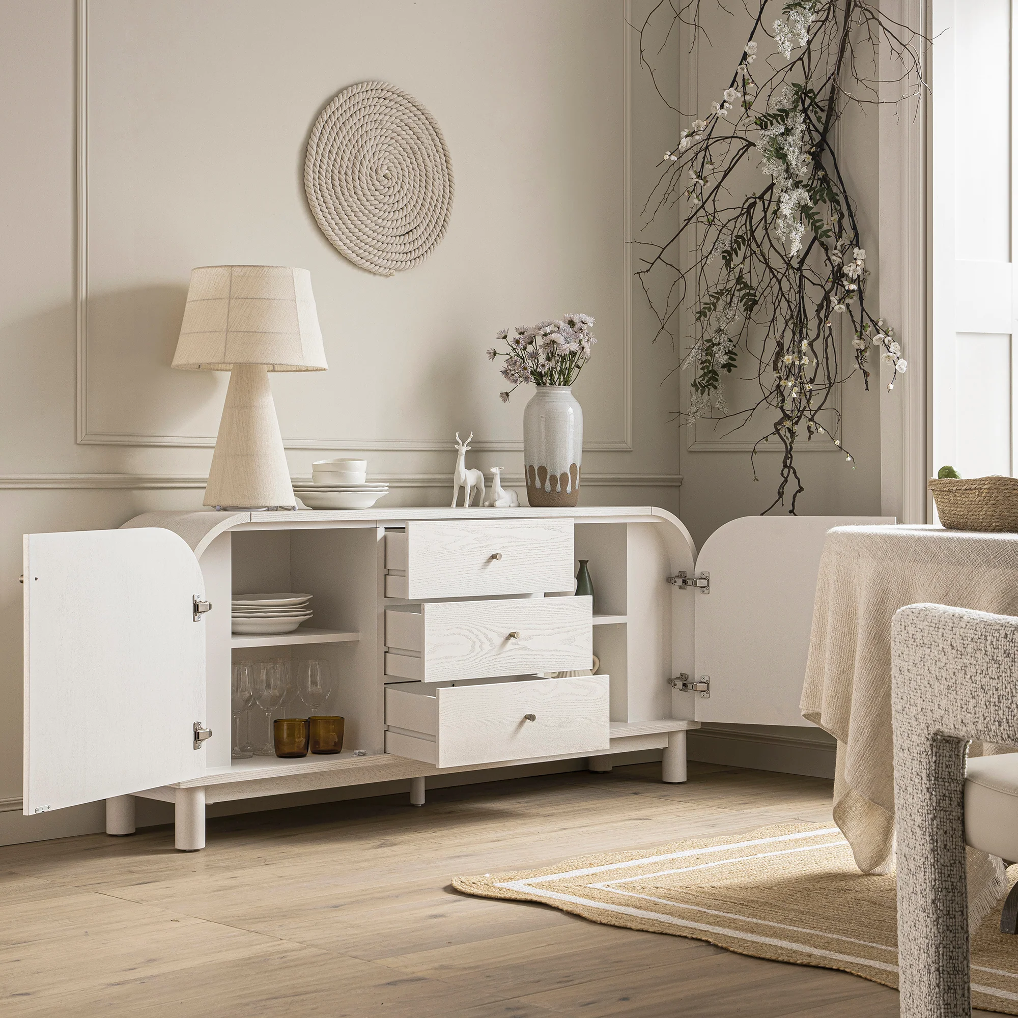 Maude Wide 3-Drawer Sideboard, Washed White Ash - Image 4
