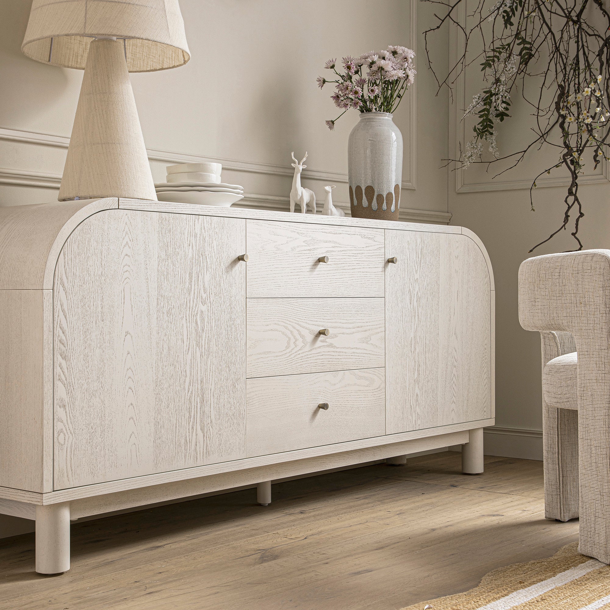 Maude Wide 3-Drawer Sideboard, Washed White Ash - Image 5