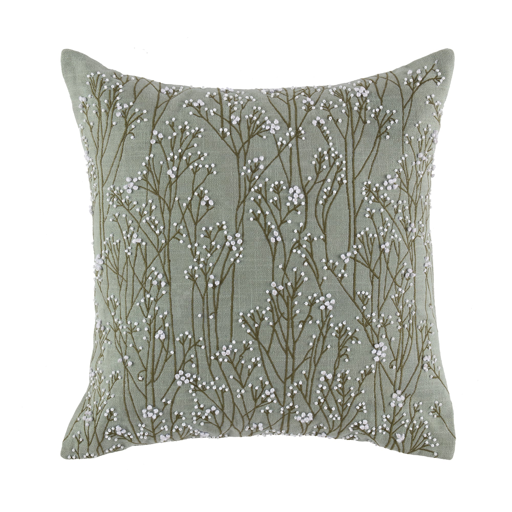 Meadow Hand Beaded and Embroidered Sage Green Cushion - Image 4