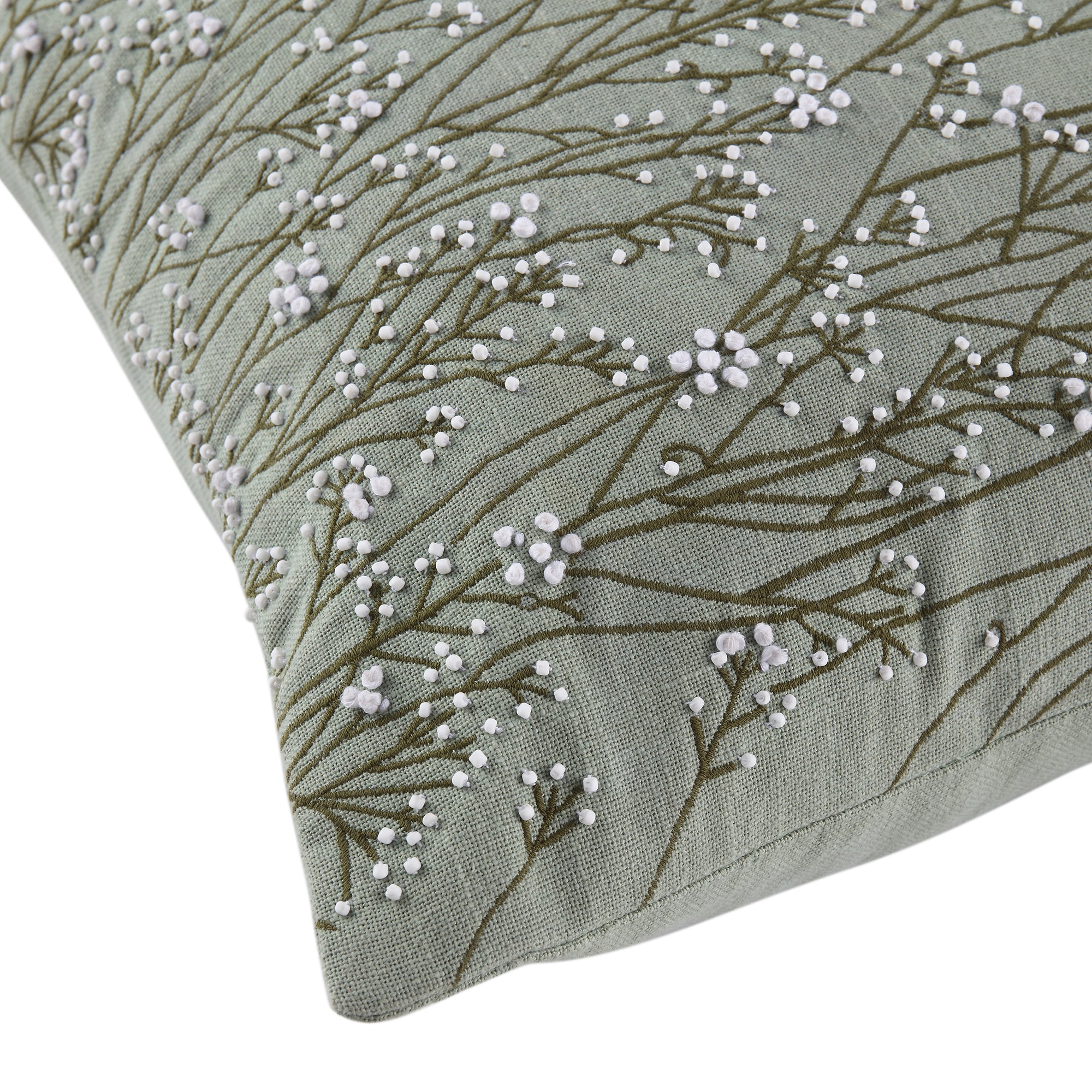 Meadow Hand Beaded and Embroidered Sage Green Cushion - Image 6