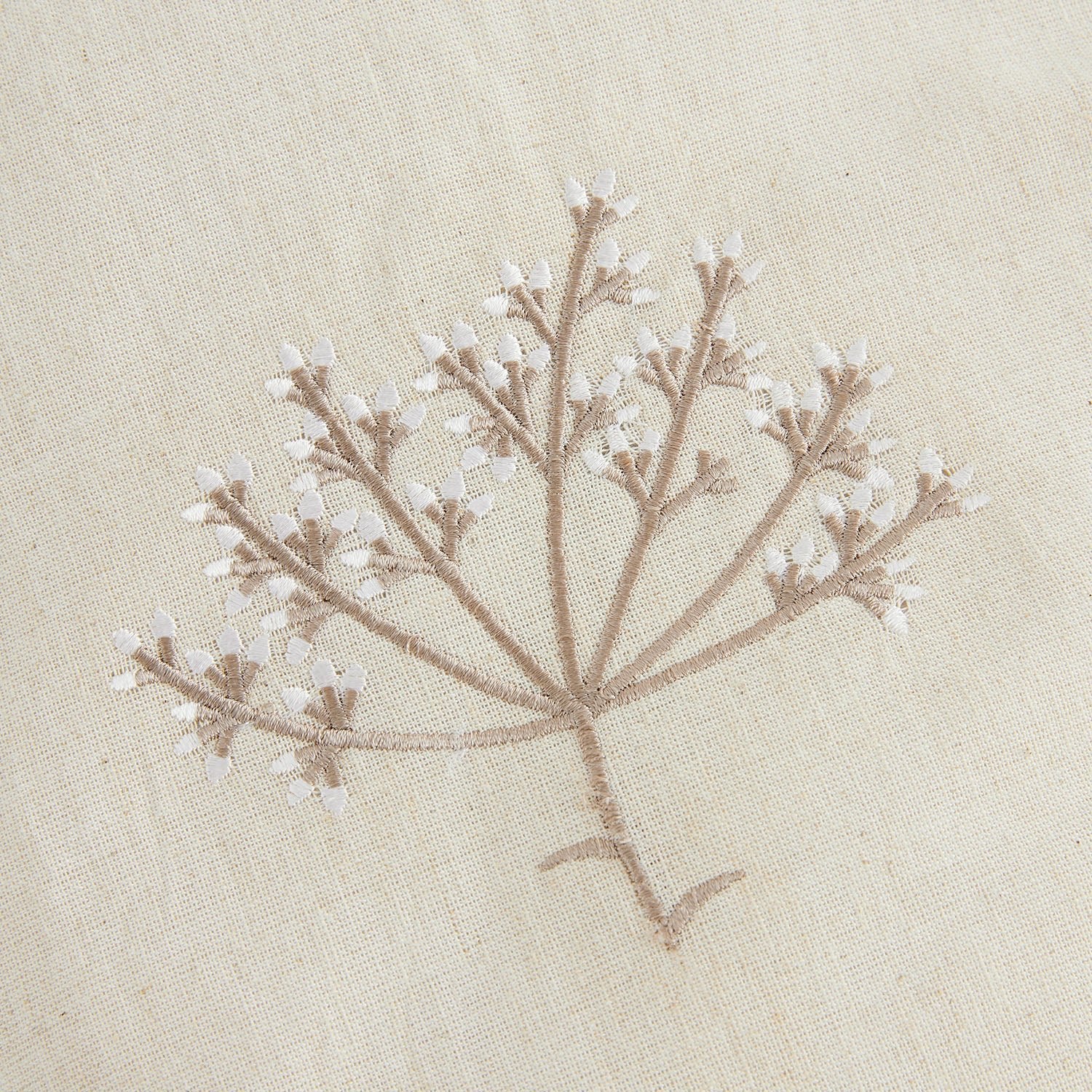 Meadow Cream Sprig Embroidered Quilted Linen Blend Bedspread - Image 3