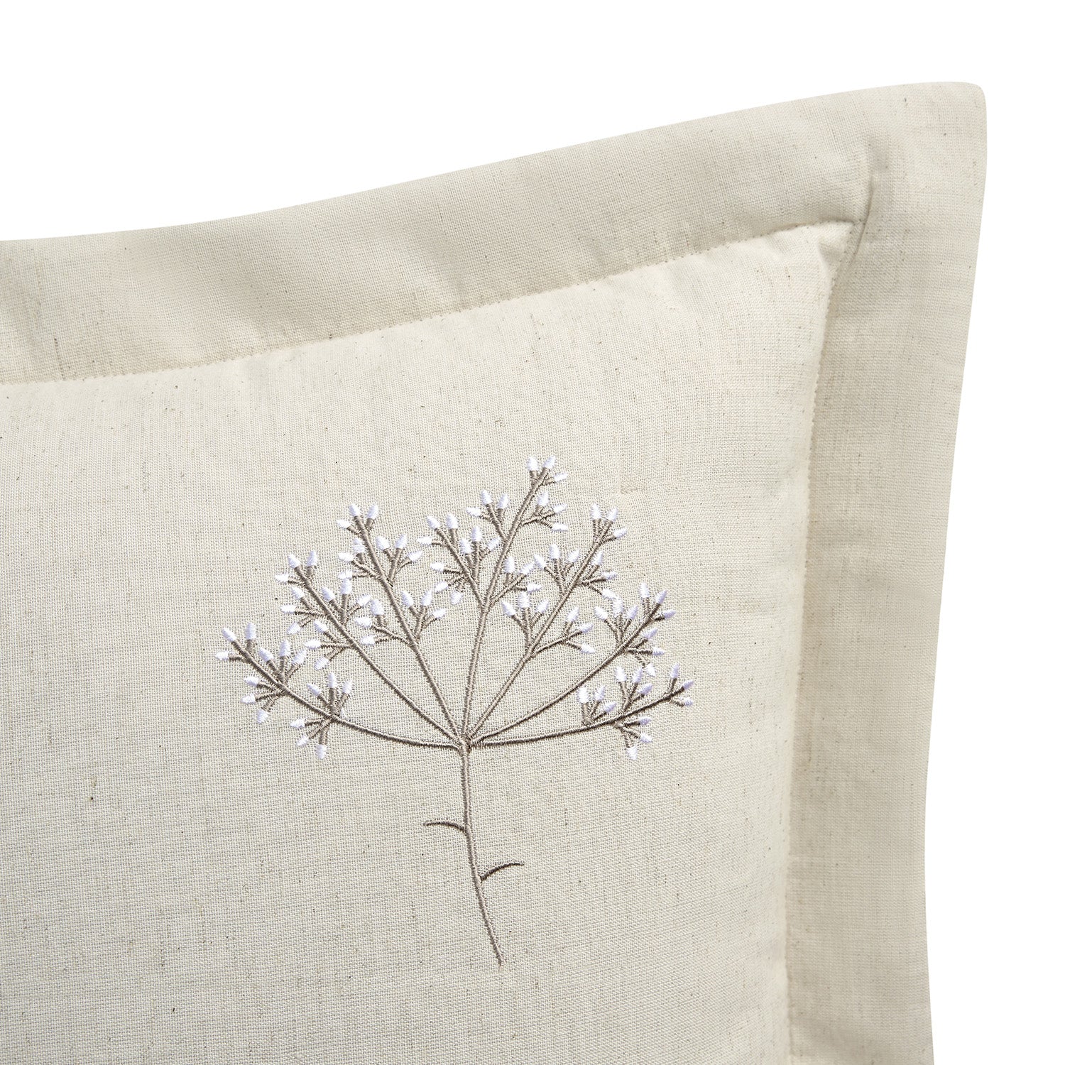 Meadow Cream Sprig Embroidered Quilted Linen Blend Continental Square Pillowcases - Pair - Image 3