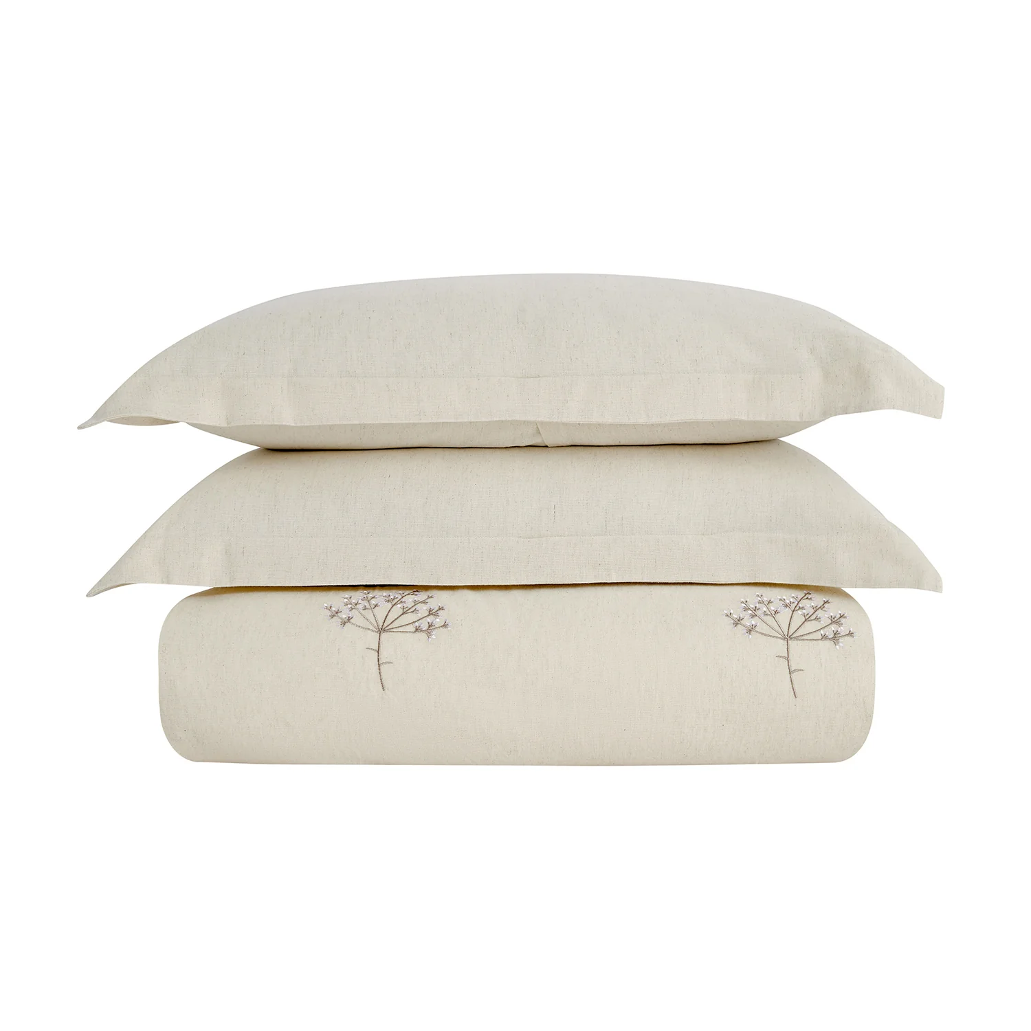 Meadow Cream Sprig Embroidered Linen Blend Duvet Set - Image 5