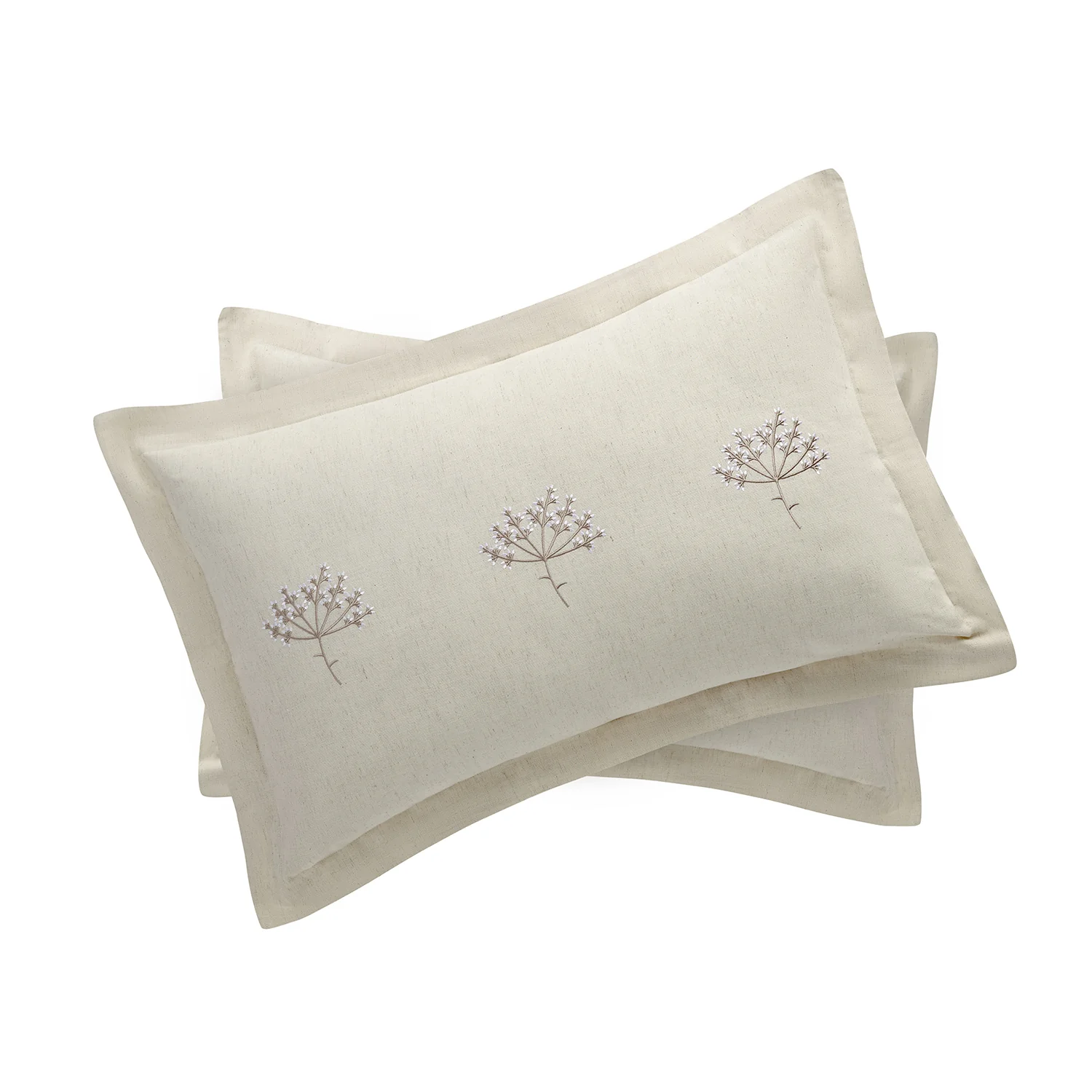 Meadow Cream Sprig Embroidered Linen Blend Regular Oxford Pillowcases - Pair - Image 4