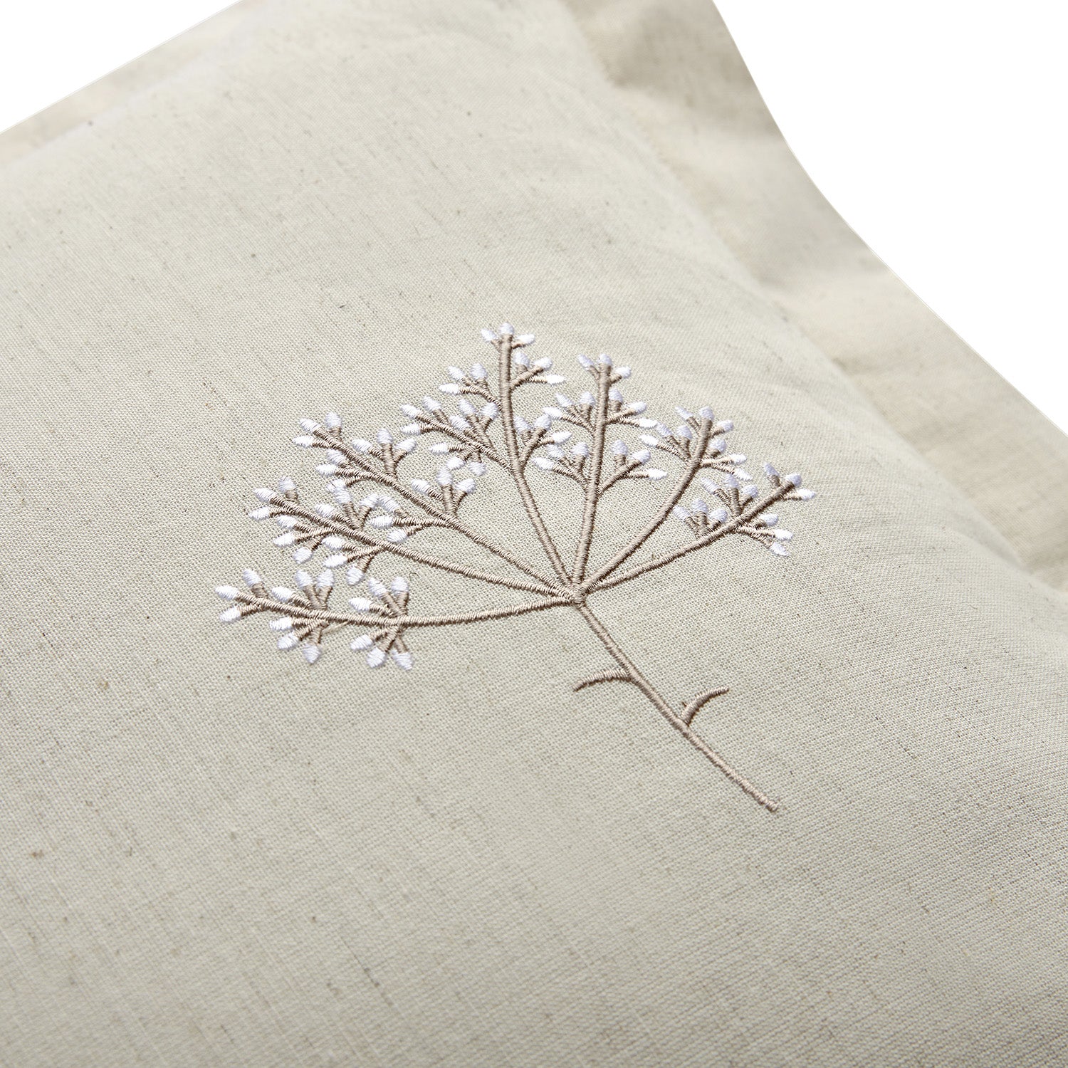 Meadow Cream Sprig Embroidered Linen Blend Regular Oxford Pillowcases - Pair - Image 6