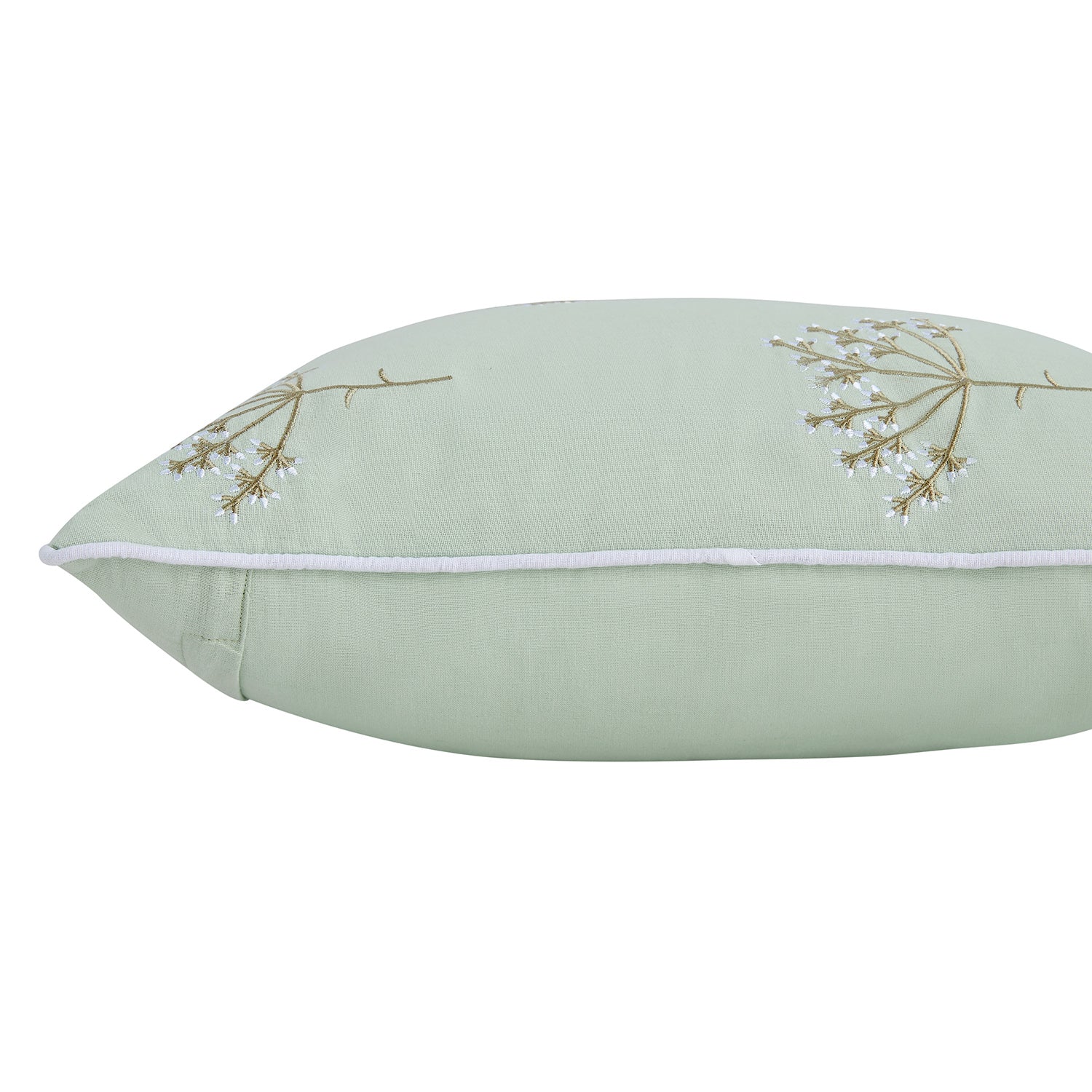 Meadow Seafoam Green Sprig Embroidered Linen Blend Cushion - Image 3