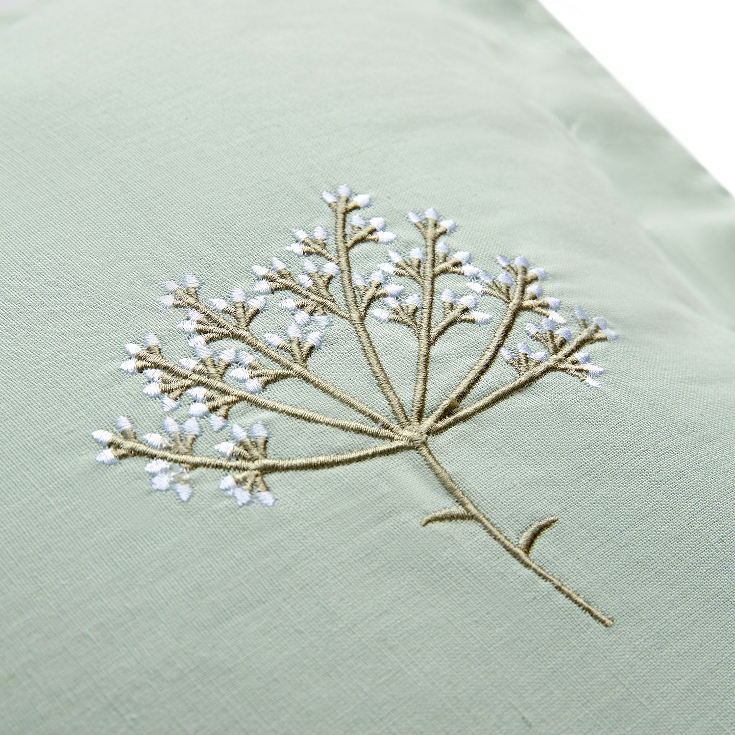 Meadow Seafoam Green Sprig Embroidered Linen Blend Duvet Set - Image 3