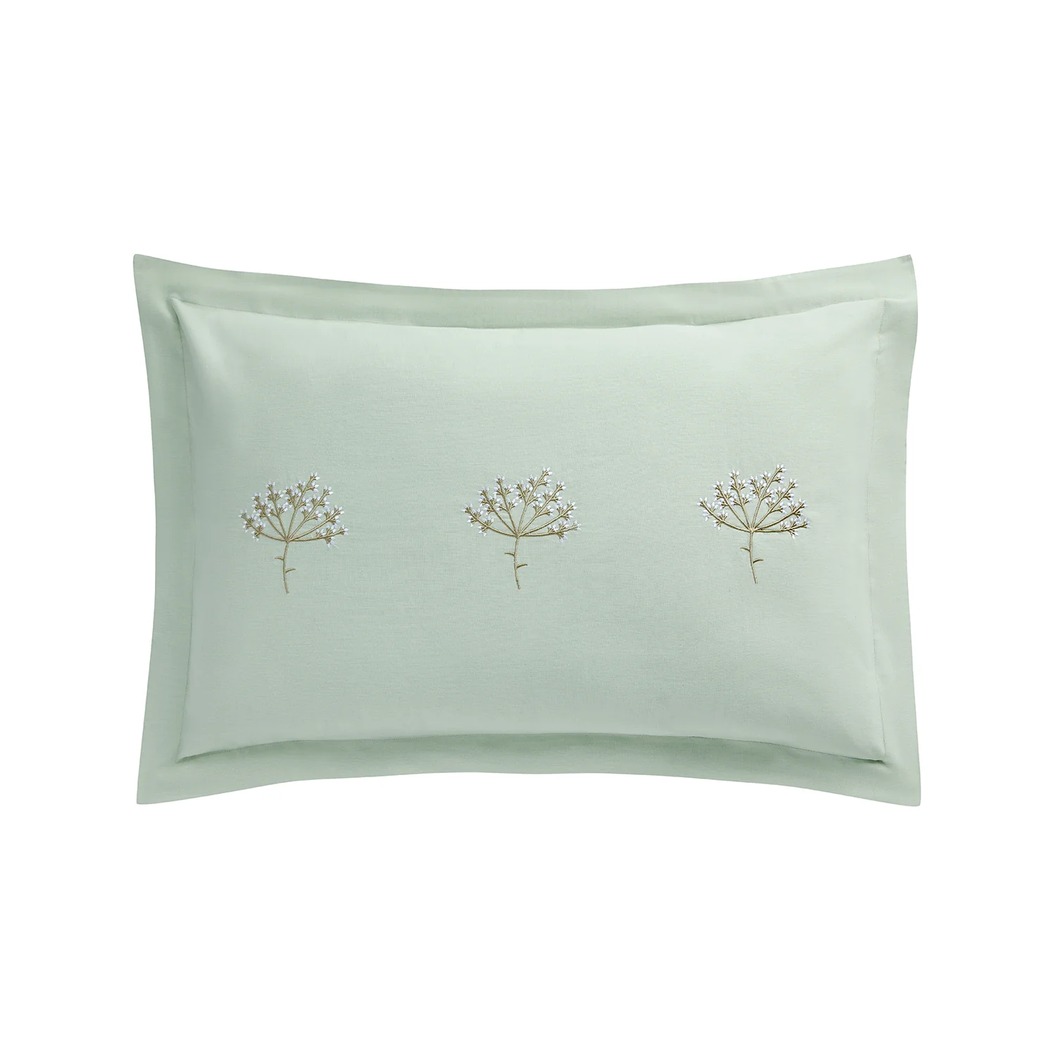 Meadow Seafoam Green Sprig Embroidered Linen Blend Regular Oxford Pillowcases - Pair - Image 2