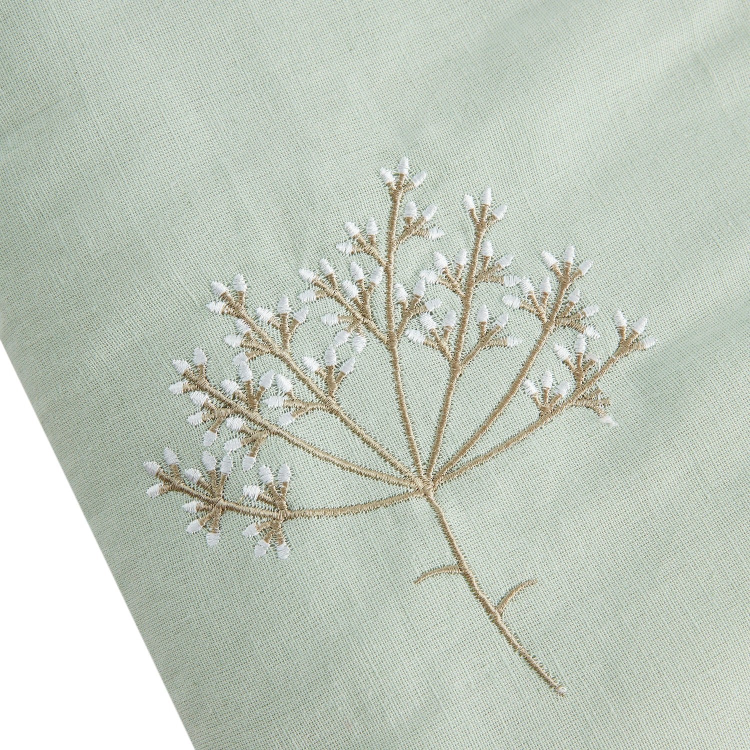 Meadow Seafoam Green Sprig Embroidered Quilted Linen Blend Bedspread - Image 3
