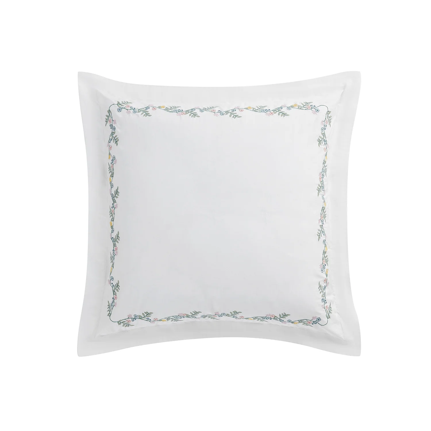 Meadow White Floral Embroidered 300 Thread Count Cotton Percale Continental Square Pillowcases - Pair - Image 4