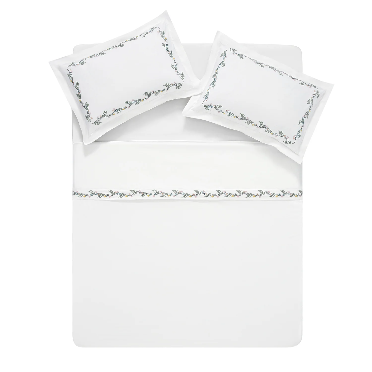 Meadow White Floral Embroidered 300 Thread Count Cotton Percale Duvet Set - Image 4