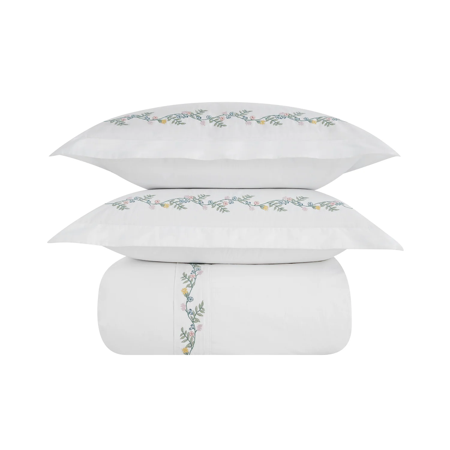 Meadow White Floral Embroidered 300 Thread Count Cotton Percale Duvet Set - Image 5