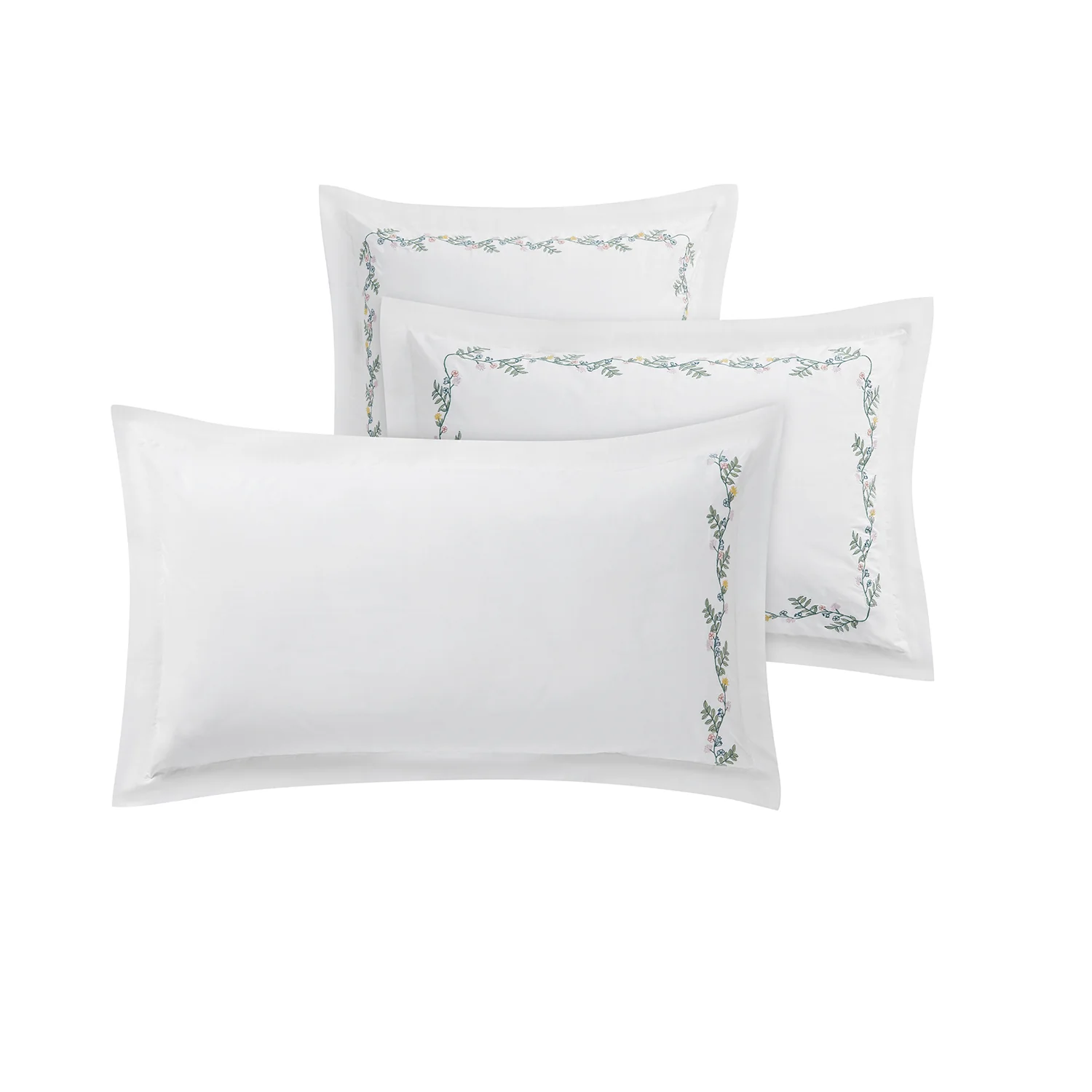 Meadow White Floral Embroidered 300 Thread Count Cotton Percale King Size Oxford Pillowcases - Pair - Image 3