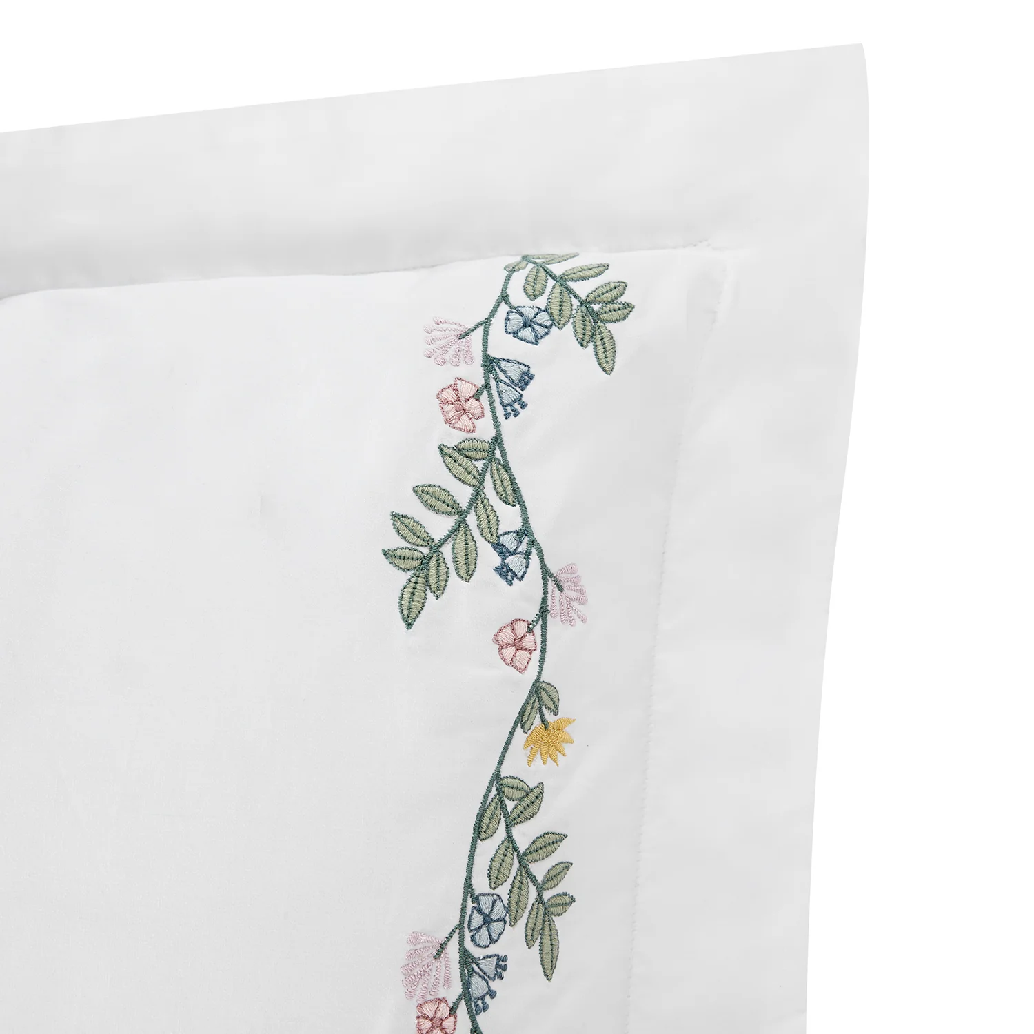 Meadow White Floral Embroidered 300 Thread Count Cotton Percale King Size Oxford Pillowcases - Pair - Image 4