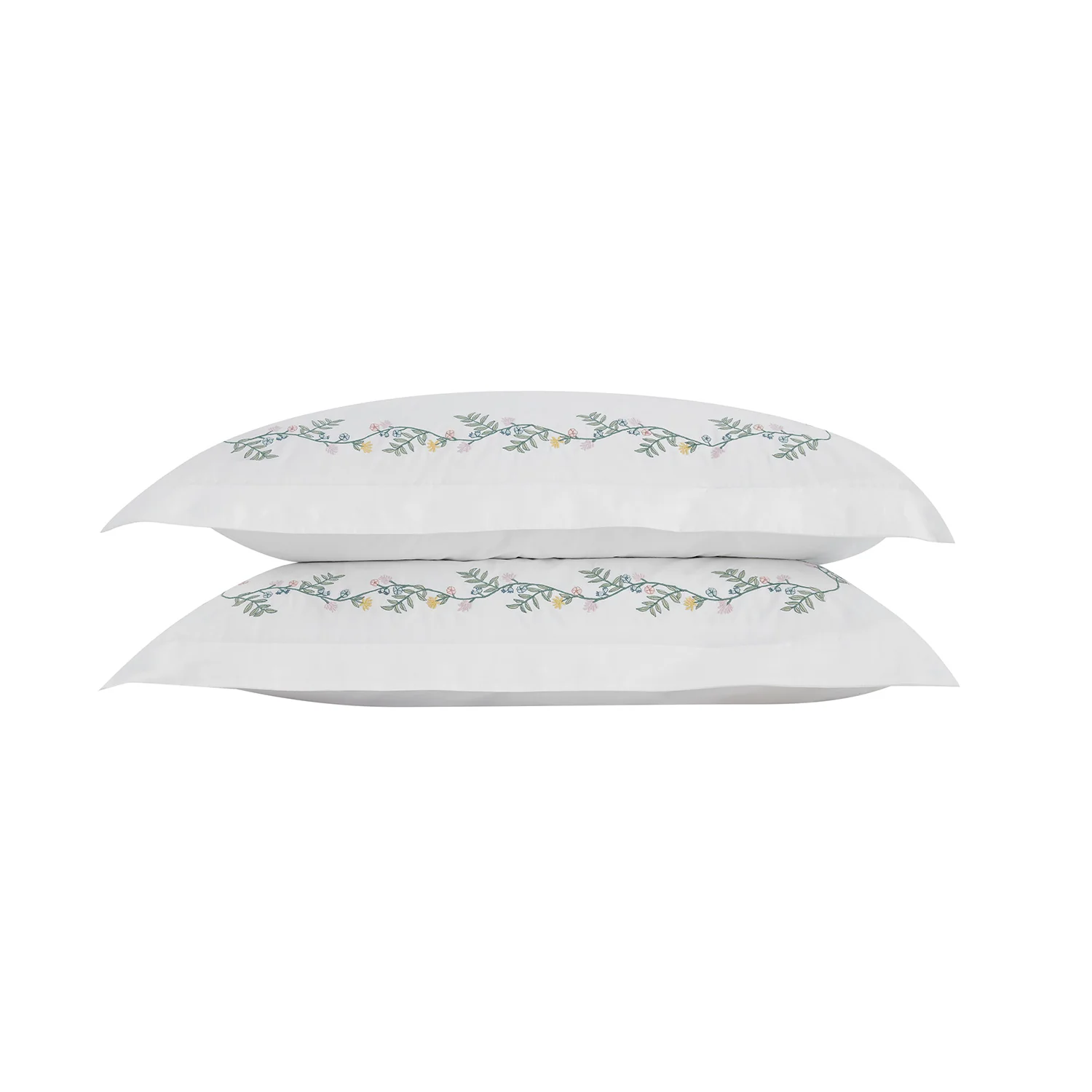 Meadow White Floral Embroidered 300 Thread Count Cotton Percale Regular Oxford Pillowcases - Pair - Image 2