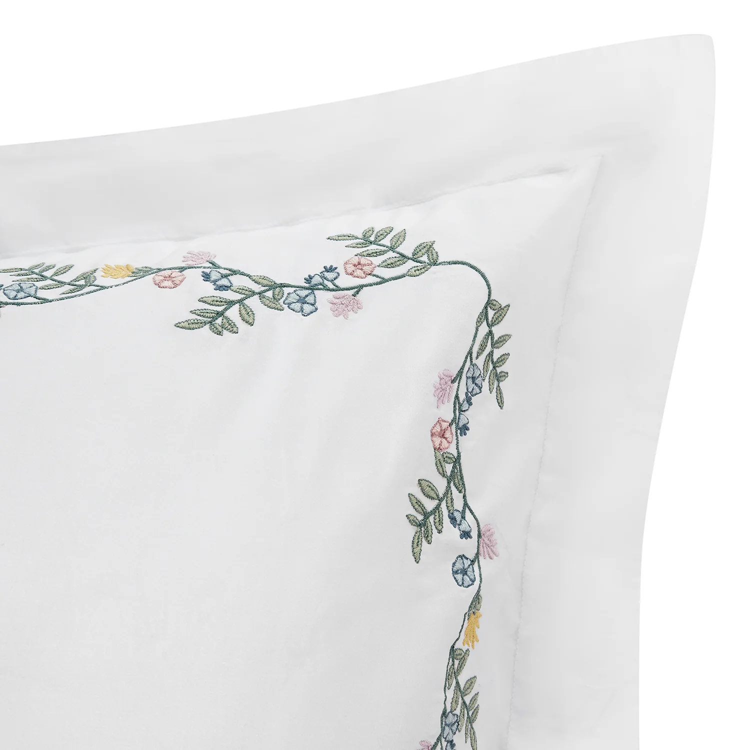 Meadow White Floral Embroidered 300 Thread Count Cotton Percale Regular Oxford Pillowcases - Pair - Image 5