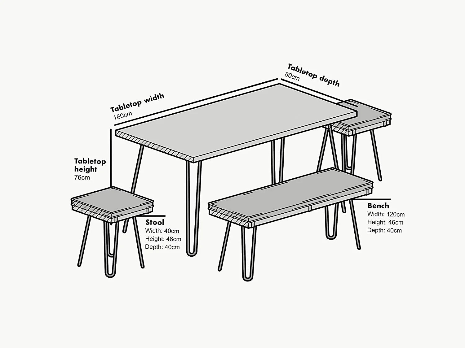 MEILEN Oak Dining Table Set with 2 Stools and 1 Dining Bench - Image 5