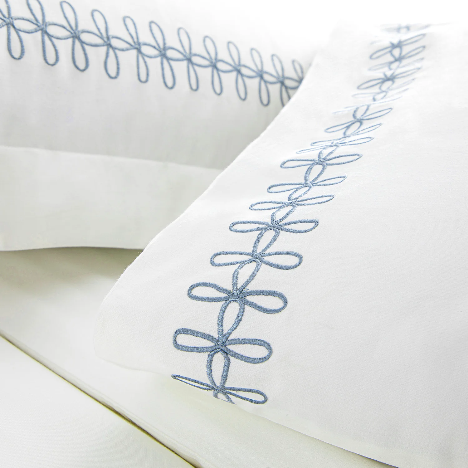 Milano Air Force Blue Knot Embroidered 600 Thread Count Cotton Sateen Regular Pillowcases - Pair - Image 3