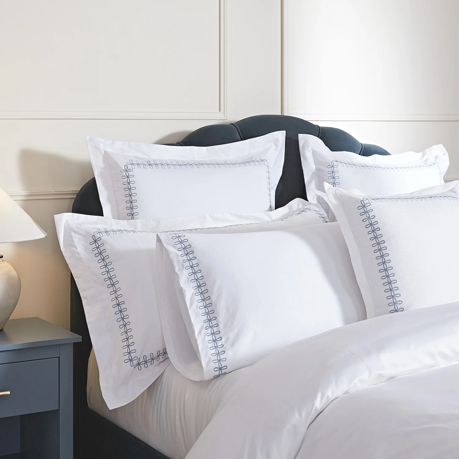 Milano Air Force Blue Knot Embroidered 600 Thread Count Cotton Sateen Regular Pillowcases - Pair - Image 4
