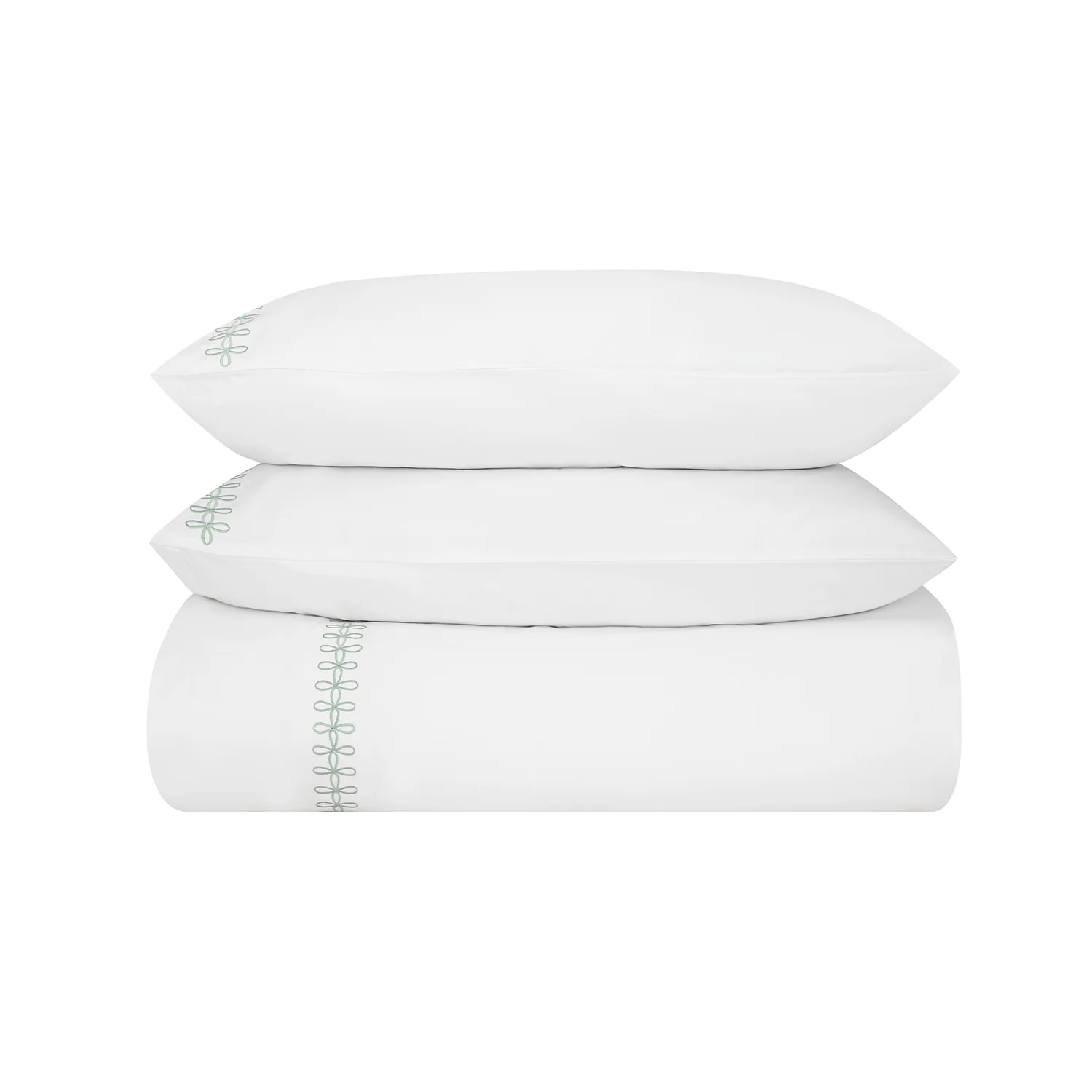 Milano Sea Spray Green Knot Embroidered 600 Thread Count Cotton Sateen Duvet Set - Image 9