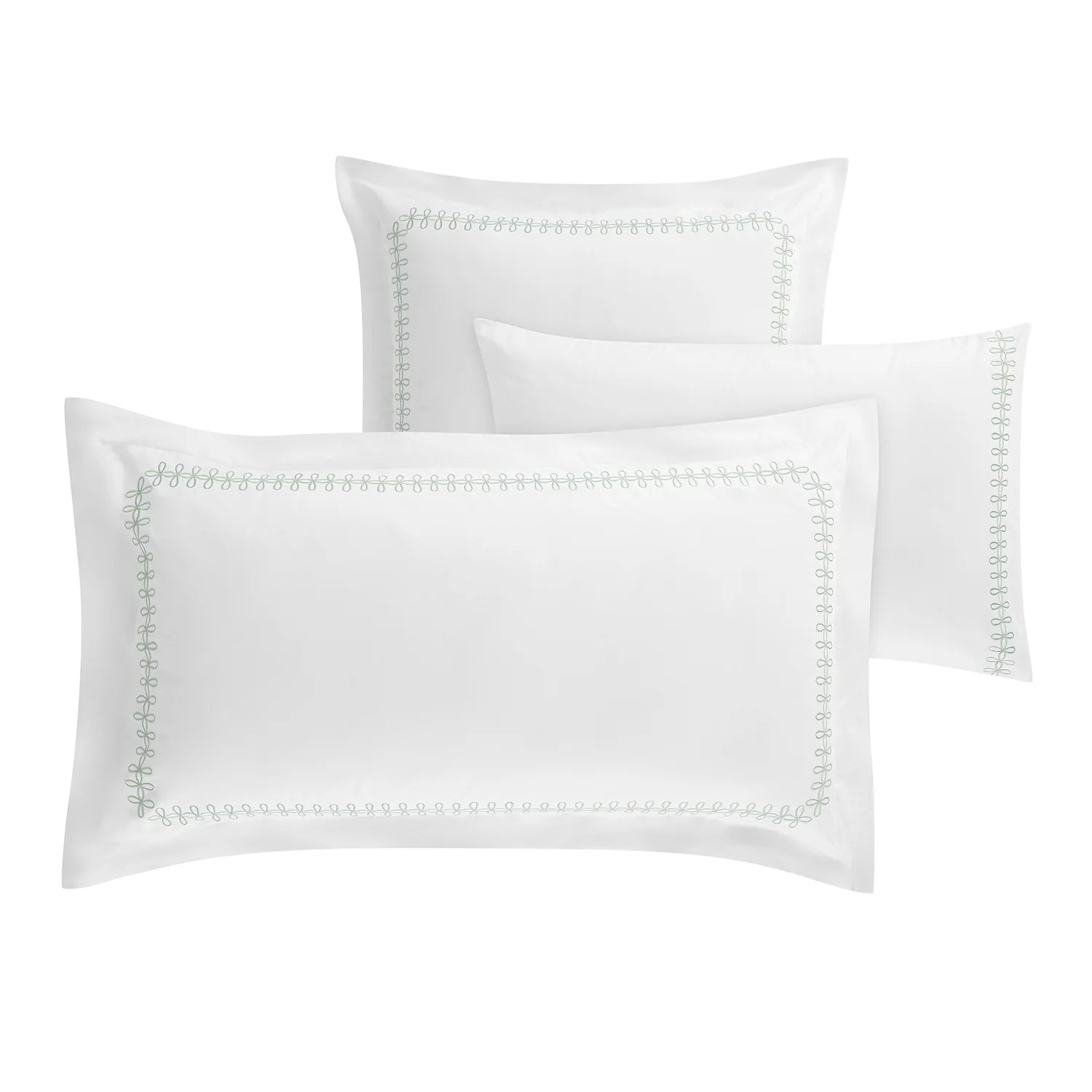 Milano Sea Spray Green Knot Embroidered 600 Thread Count Cotton Sateen King Size Oxford Pillowcases - Pair - Image 4
