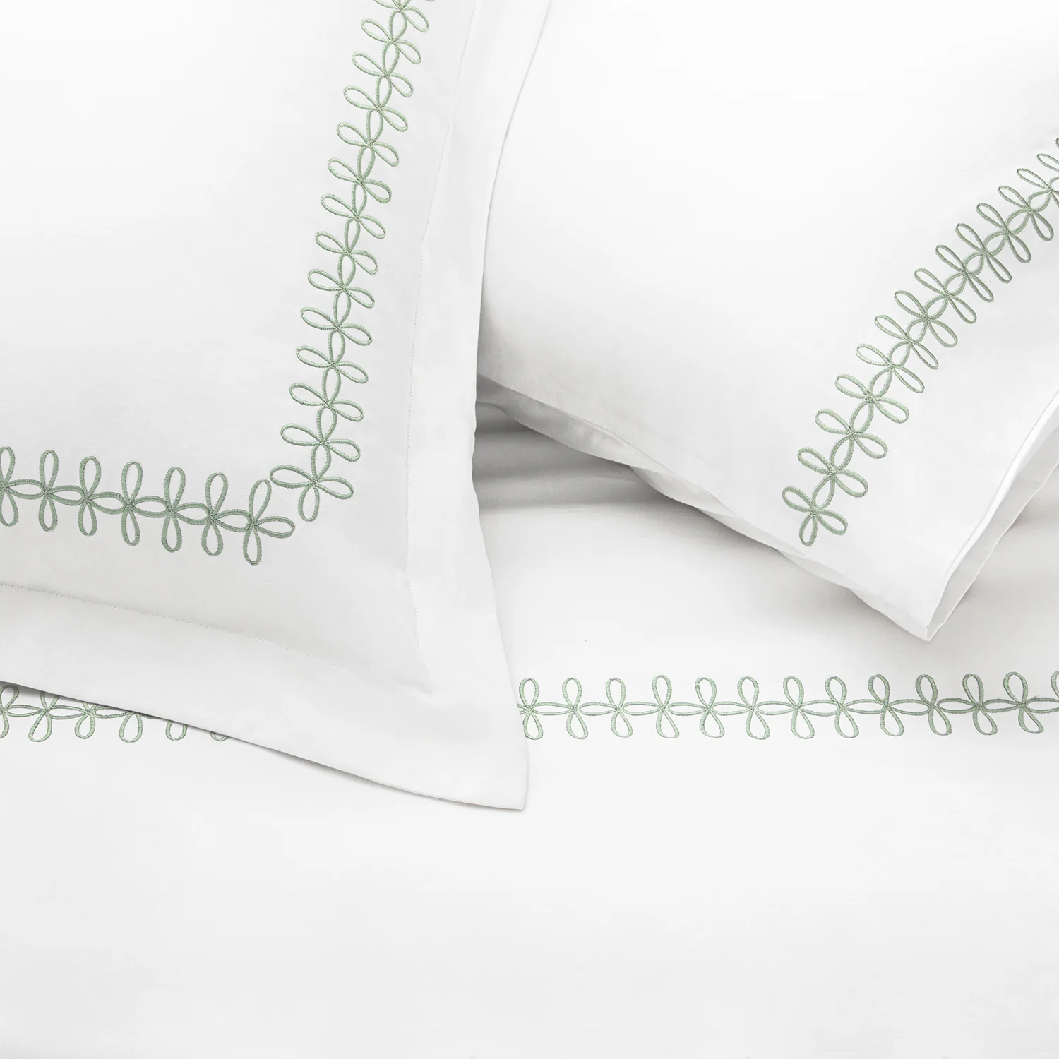 Milano Sea Spray Green Knot Embroidered 600 Thread Count Cotton Sateen King Size Oxford Pillowcases - Pair - Image 5