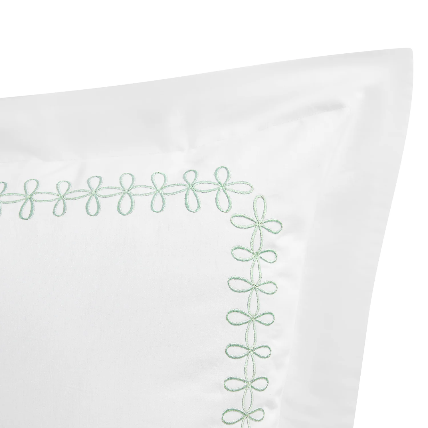 Milano Sea Spray Green Knot Embroidered 600 Thread Count Cotton Sateen King Size Oxford Pillowcases - Pair - Image 6