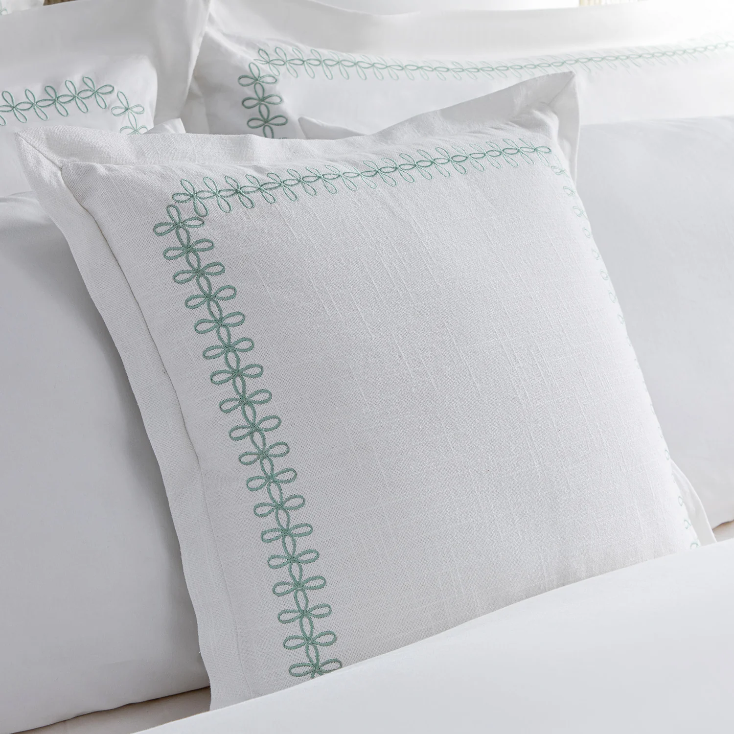 Milano Sea Spray Green Knot Embroidered Cotton Cushion - Image 2