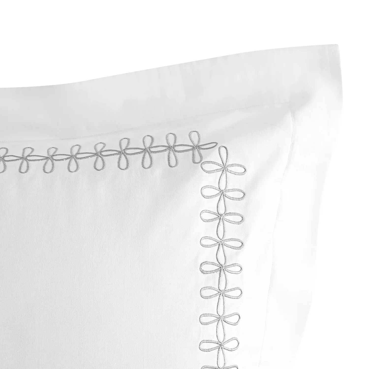 Milano Glacier Grey Knot Embroidered 600 Thread Count Cotton Sateen Continental Square Pillowcases - Pair - Image 2