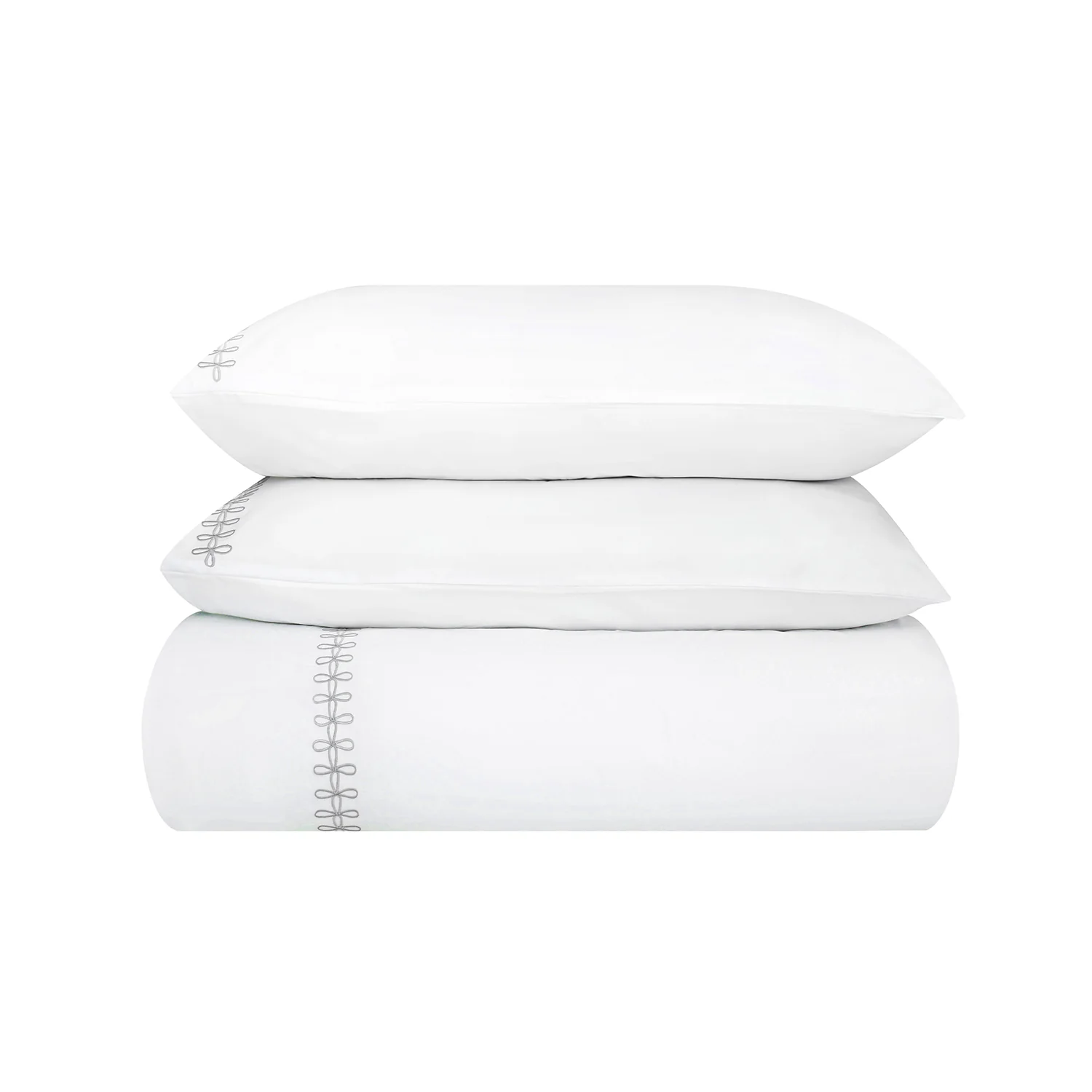 Milano Glacier Grey Knot Embroidered 600 Thread Count Cotton Sateen Duvet Set - Image 2
