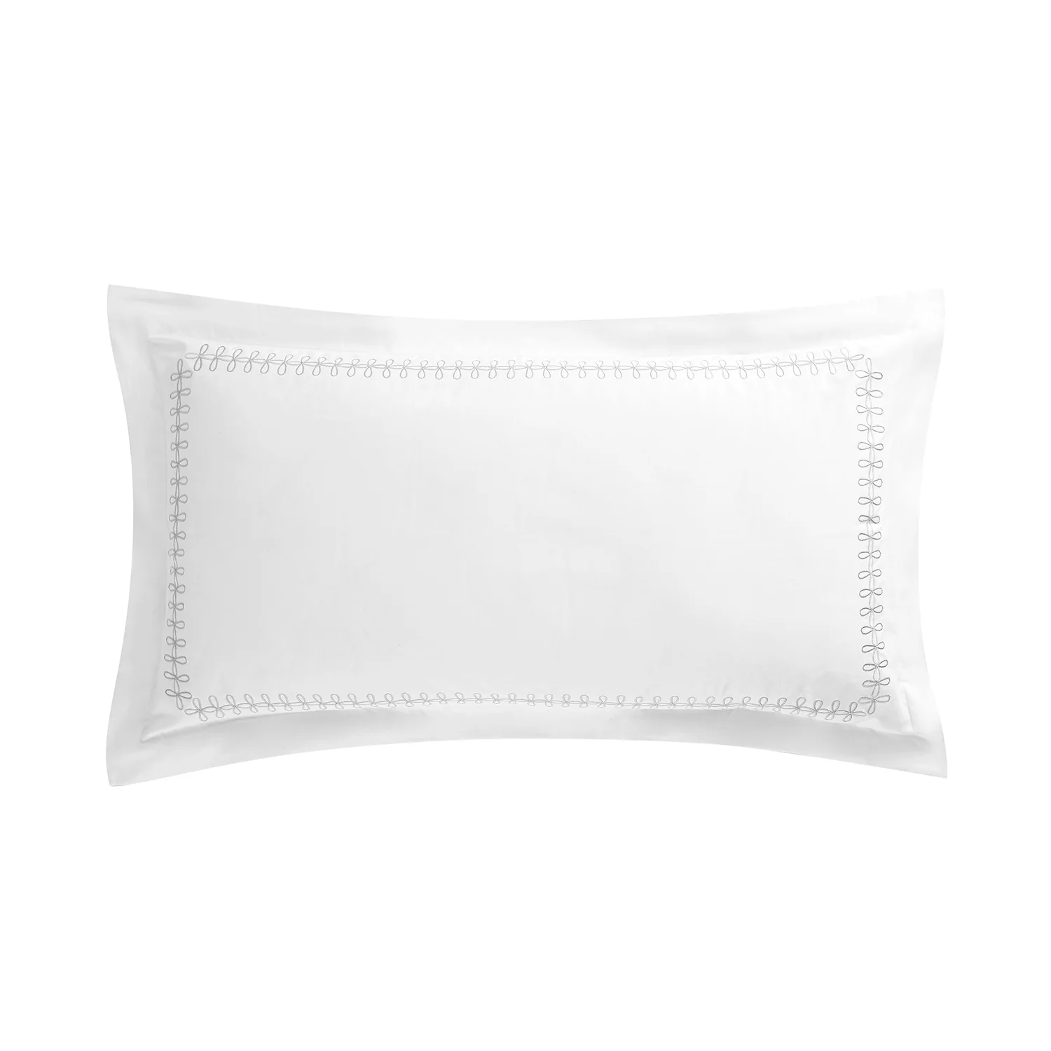 Milano Glacier Grey Knot Embroidered 600 Thread Count Cotton Sateen Kingsize Oxford Pillowcases - Pair - Image 2