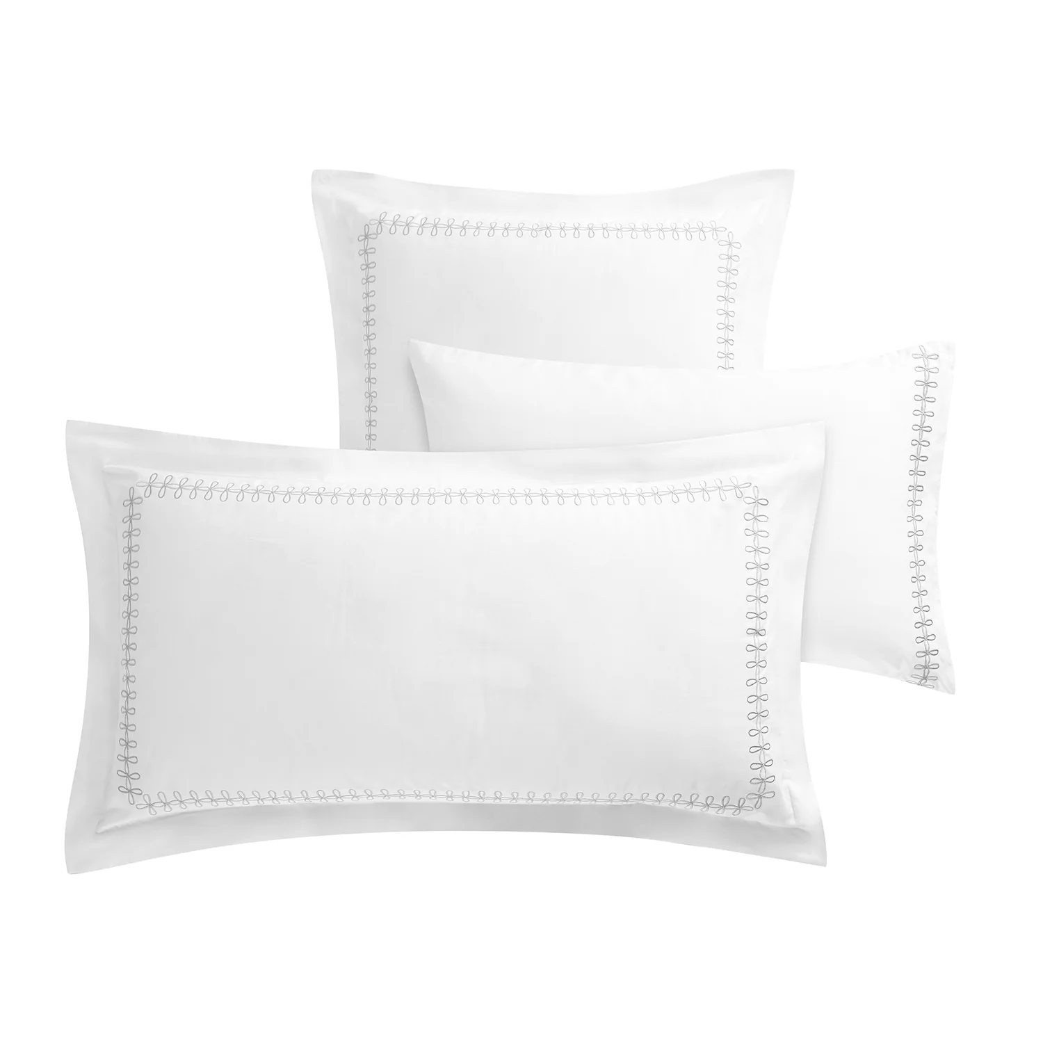 Milano Glacier Grey Knot Embroidered 600 Thread Count Cotton Sateen Regular Pillowcases - Pair - Image 3