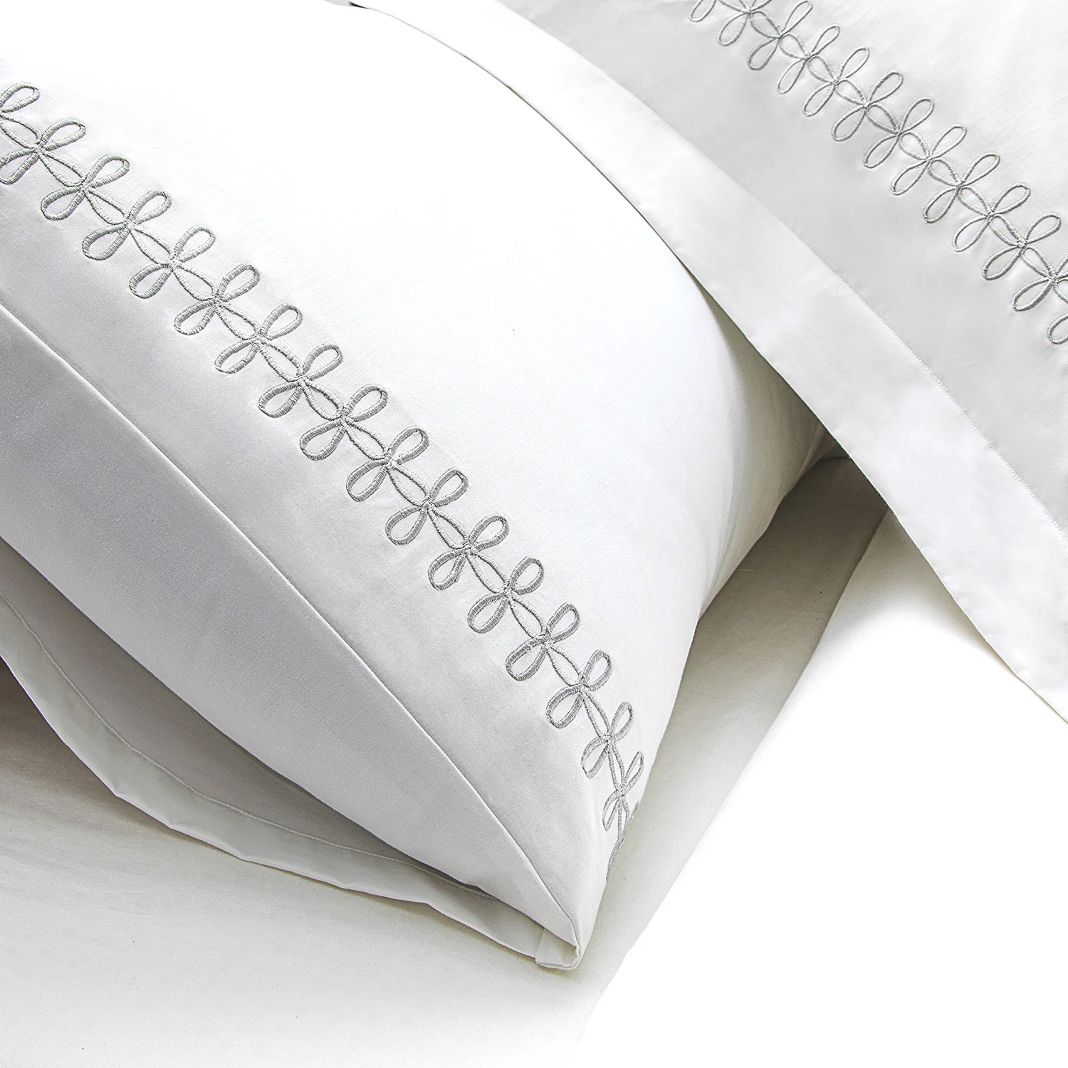Milano Glacier Grey Knot Embroidered 600 Thread Count Cotton Sateen Regular Pillowcases - Pair - Image 4