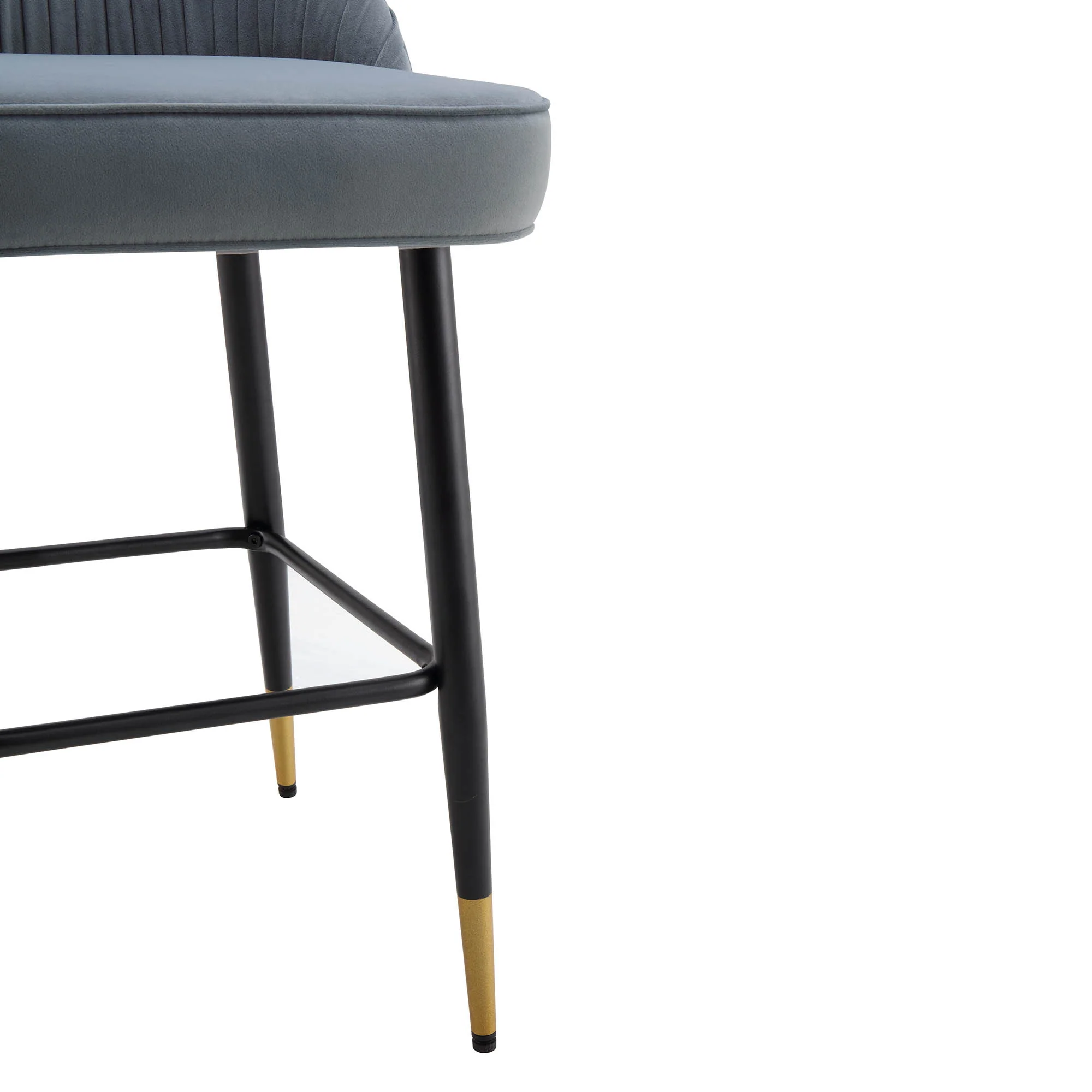 Miyae Set of 2 Pleated Light Grey Velvet Upholstered Counter Stools - Image 11