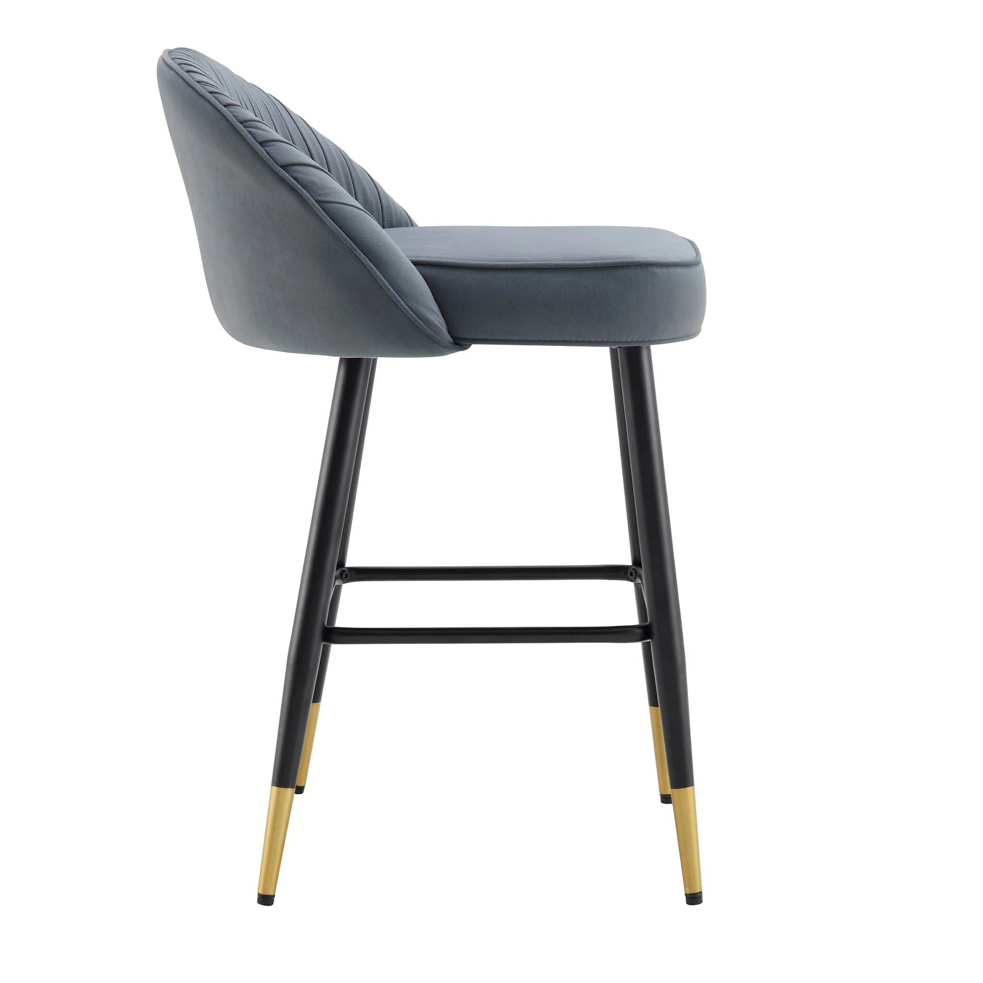 Miyae Set of 2 Pleated Light Grey Velvet Upholstered Counter Stools - Image 7