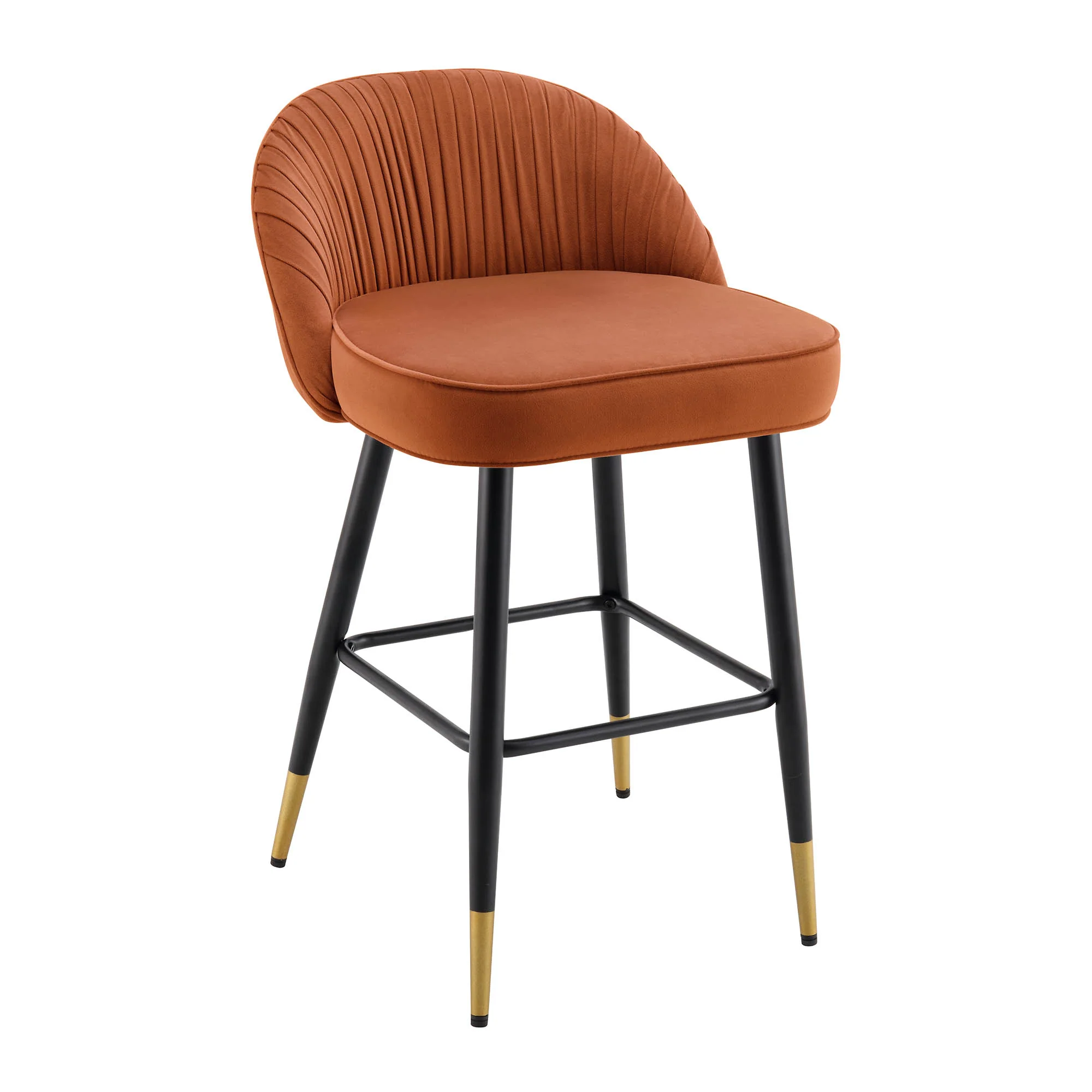 Miyae Set of 2 Pleated Burnt Orange Velvet Upholstered Counter Stools - Image 5