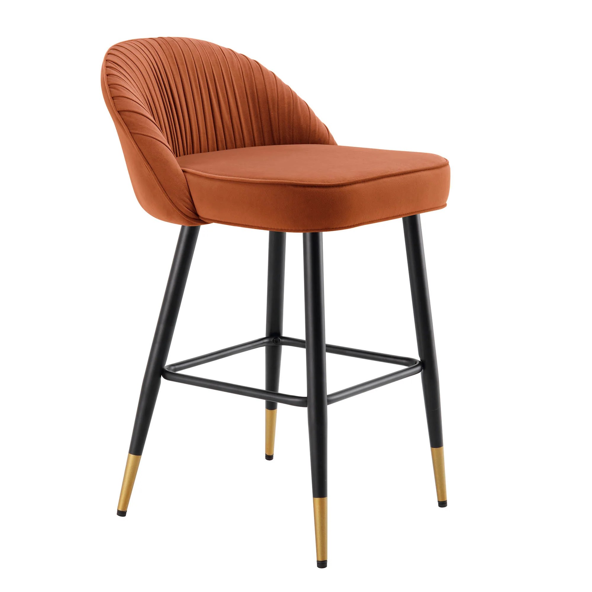 Miyae Set of 2 Pleated Burnt Orange Velvet Upholstered Counter Stools - Image 6