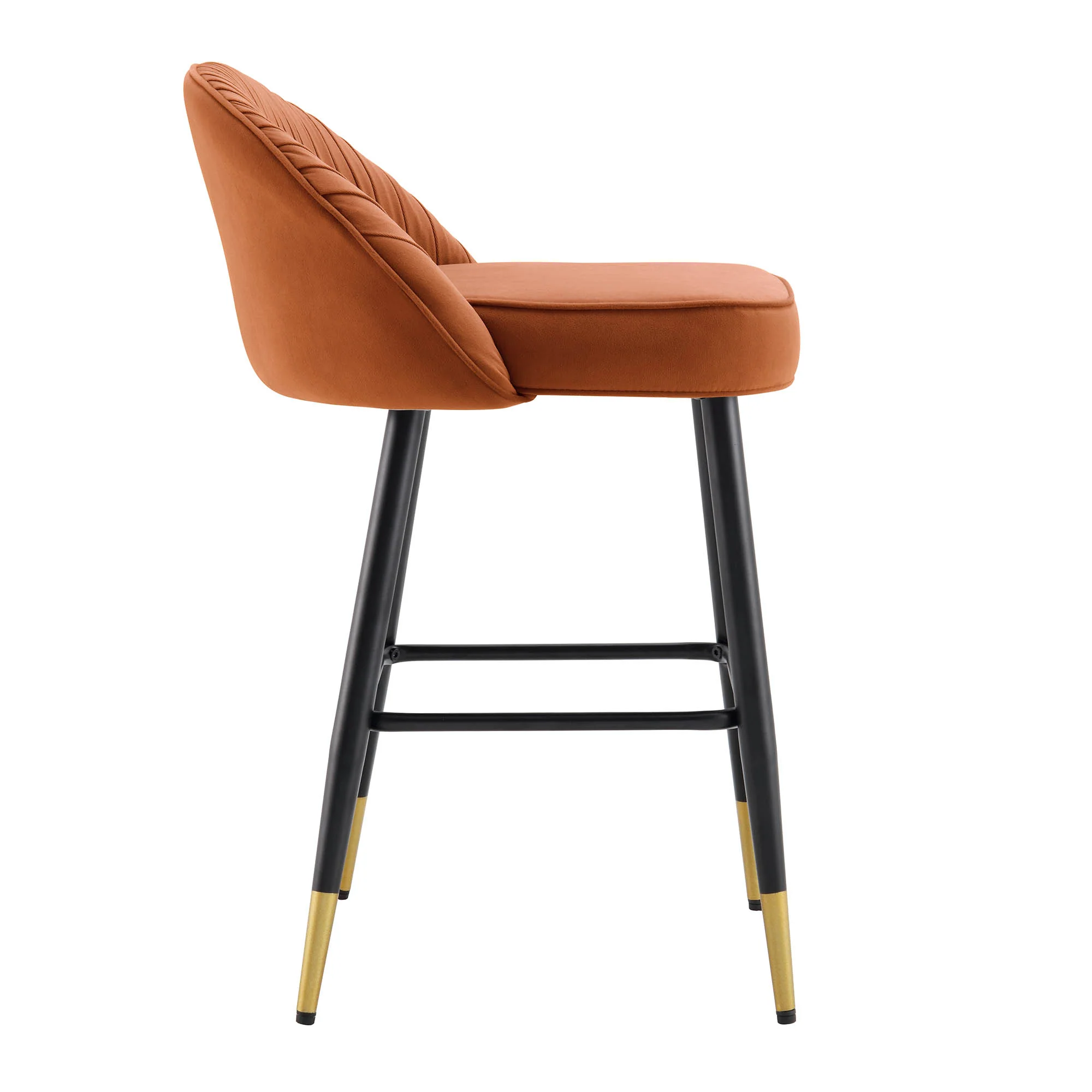 Miyae Set of 2 Pleated Burnt Orange Velvet Upholstered Counter Stools - Image 7