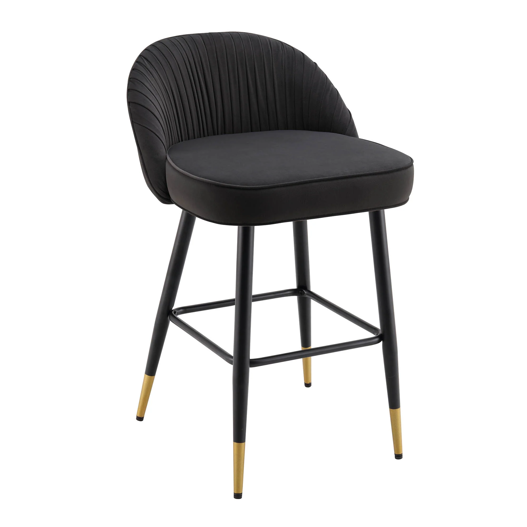 Miyae Set of 2 Pleated Charcoal Velvet Upholstered Counter Stools - Image 6