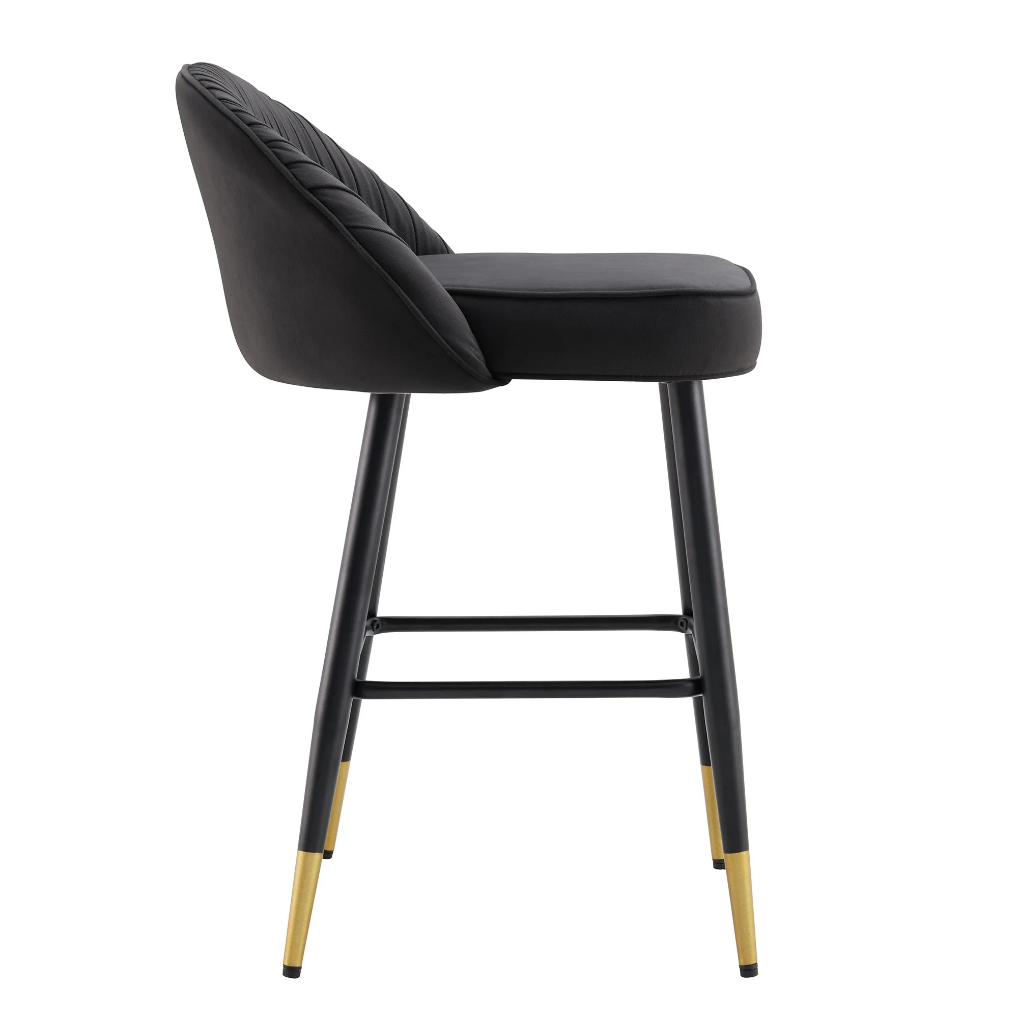 Miyae Set of 2 Pleated Charcoal Velvet Upholstered Counter Stools - Image 7