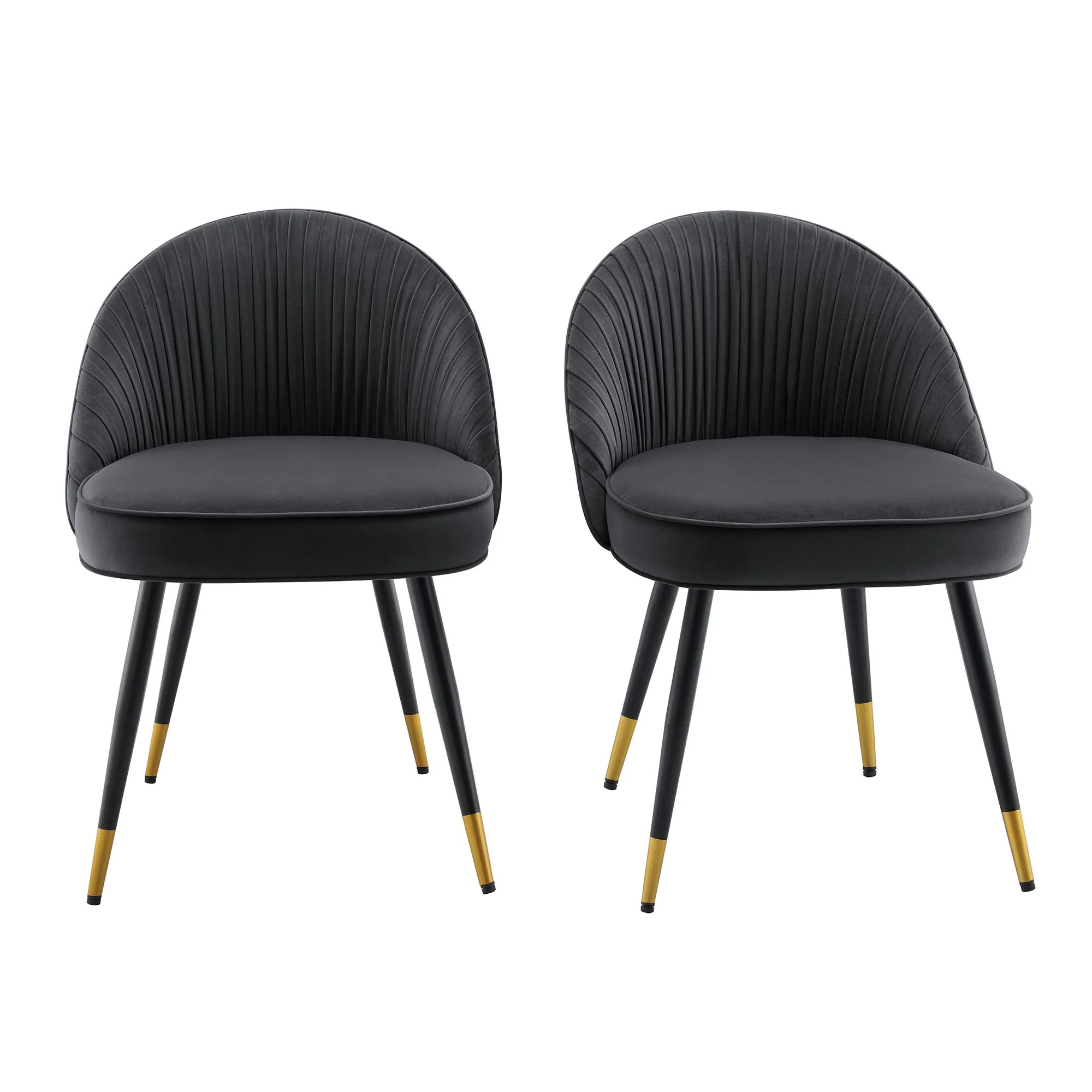 Miyae Set of 2 Pleated Charcoal Velvet Upholstered Dining Chairs - Image 2