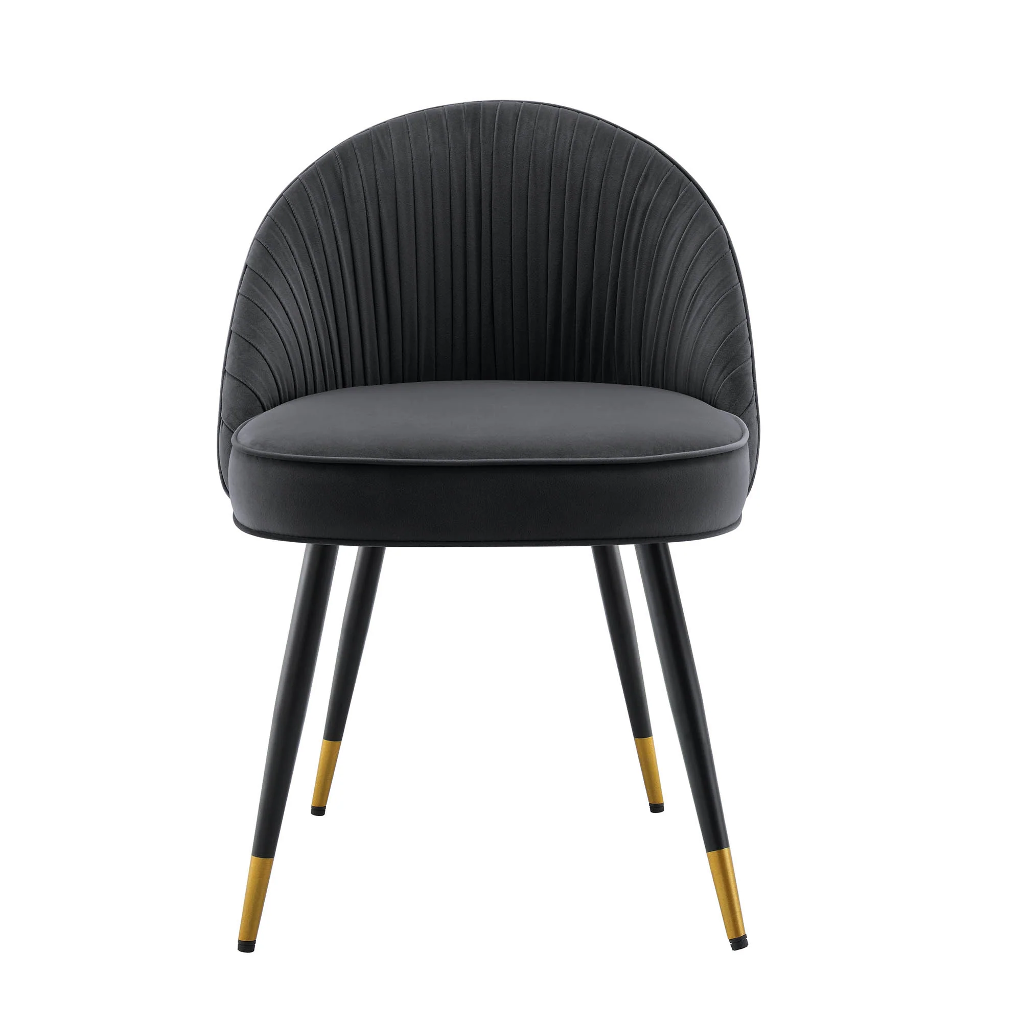 Miyae Set of 2 Pleated Charcoal Velvet Upholstered Dining Chairs - Image 3