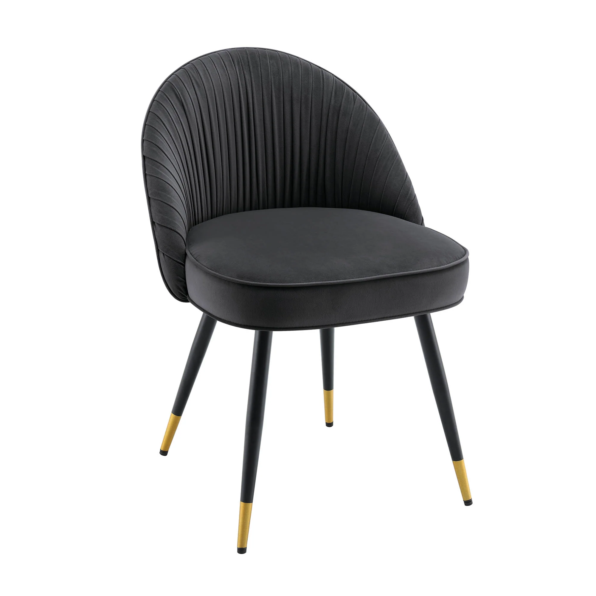 Miyae Set of 2 Pleated Charcoal Velvet Upholstered Dining Chairs - Image 5