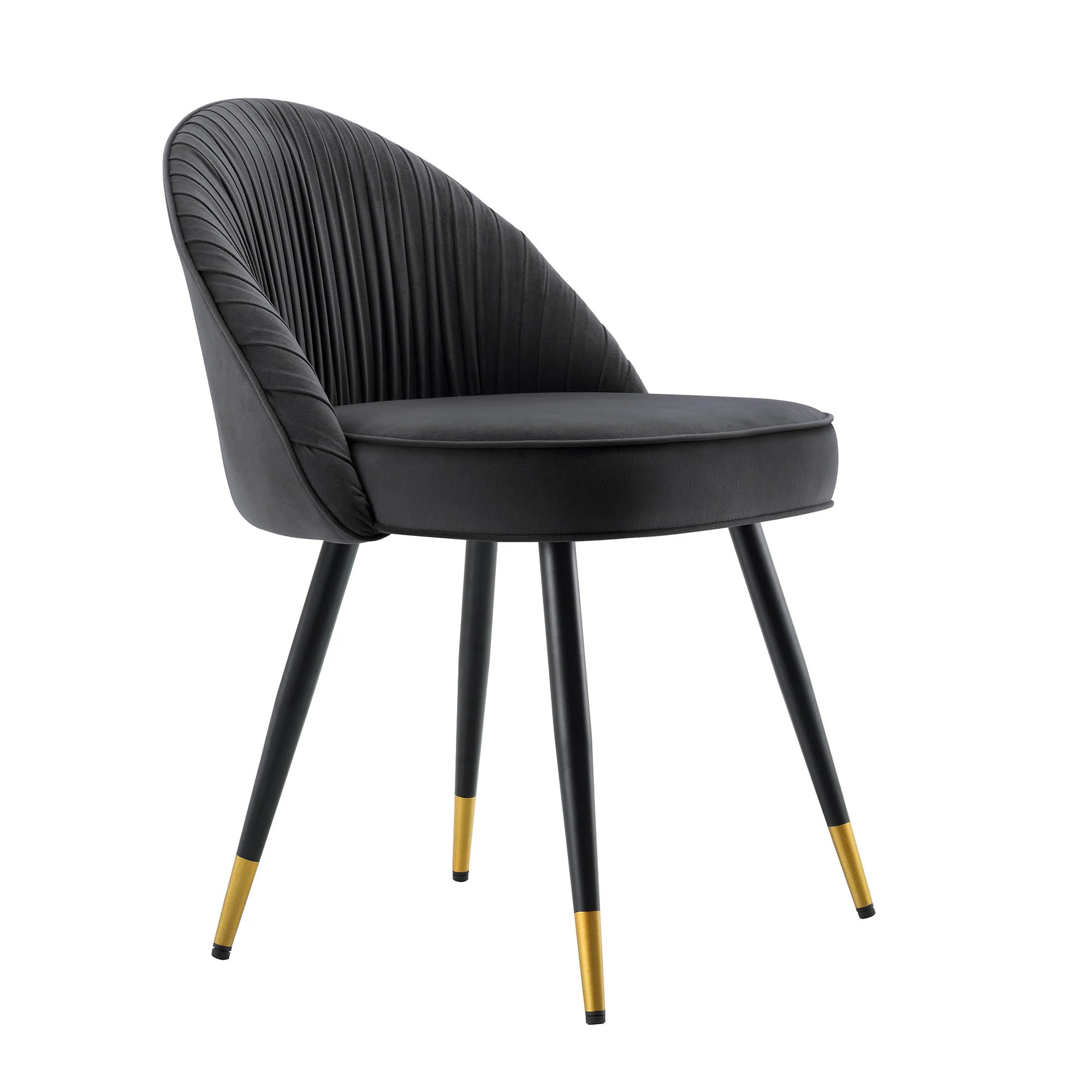 Miyae Set of 2 Pleated Charcoal Velvet Upholstered Dining Chairs - Image 6