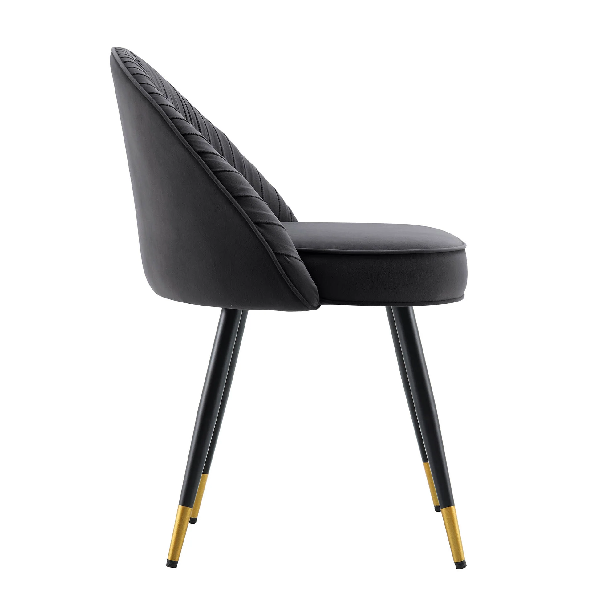 Miyae Set of 2 Pleated Charcoal Velvet Upholstered Dining Chairs - Image 7