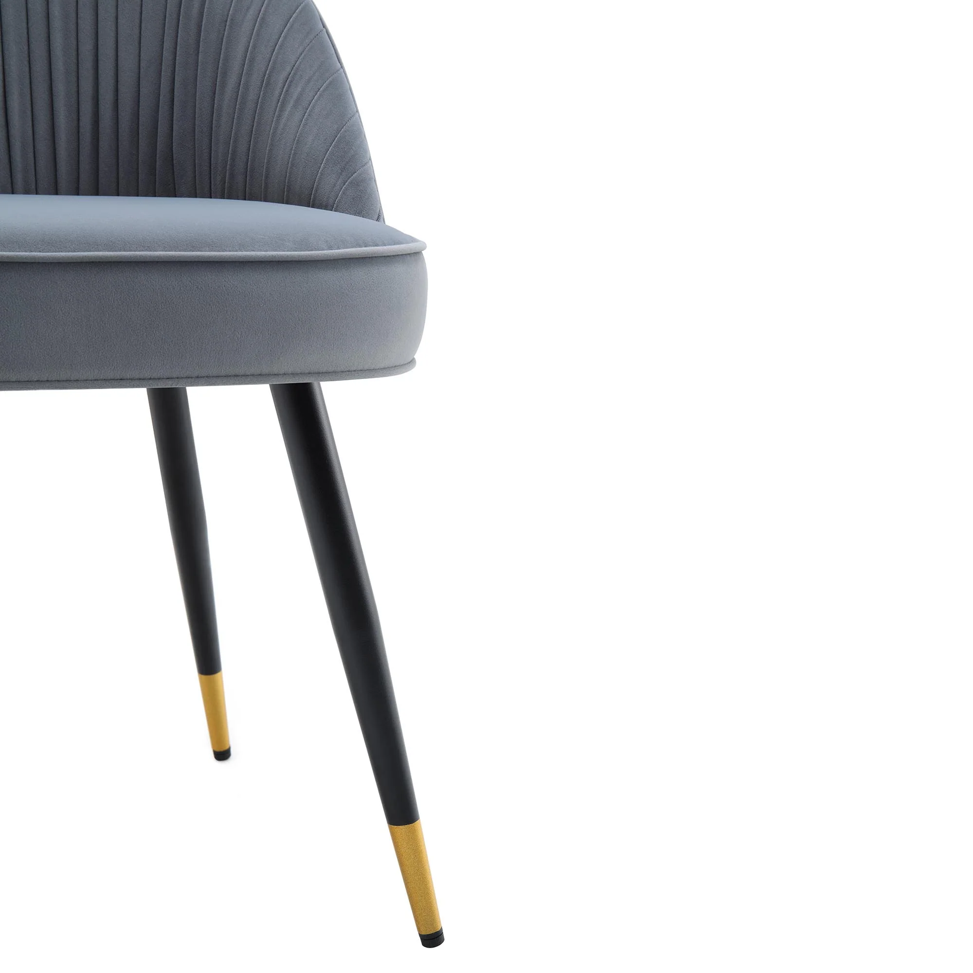 Miyae Set of 2 Pleated Light Grey Velvet Upholstered Dining Chairs - Image 11